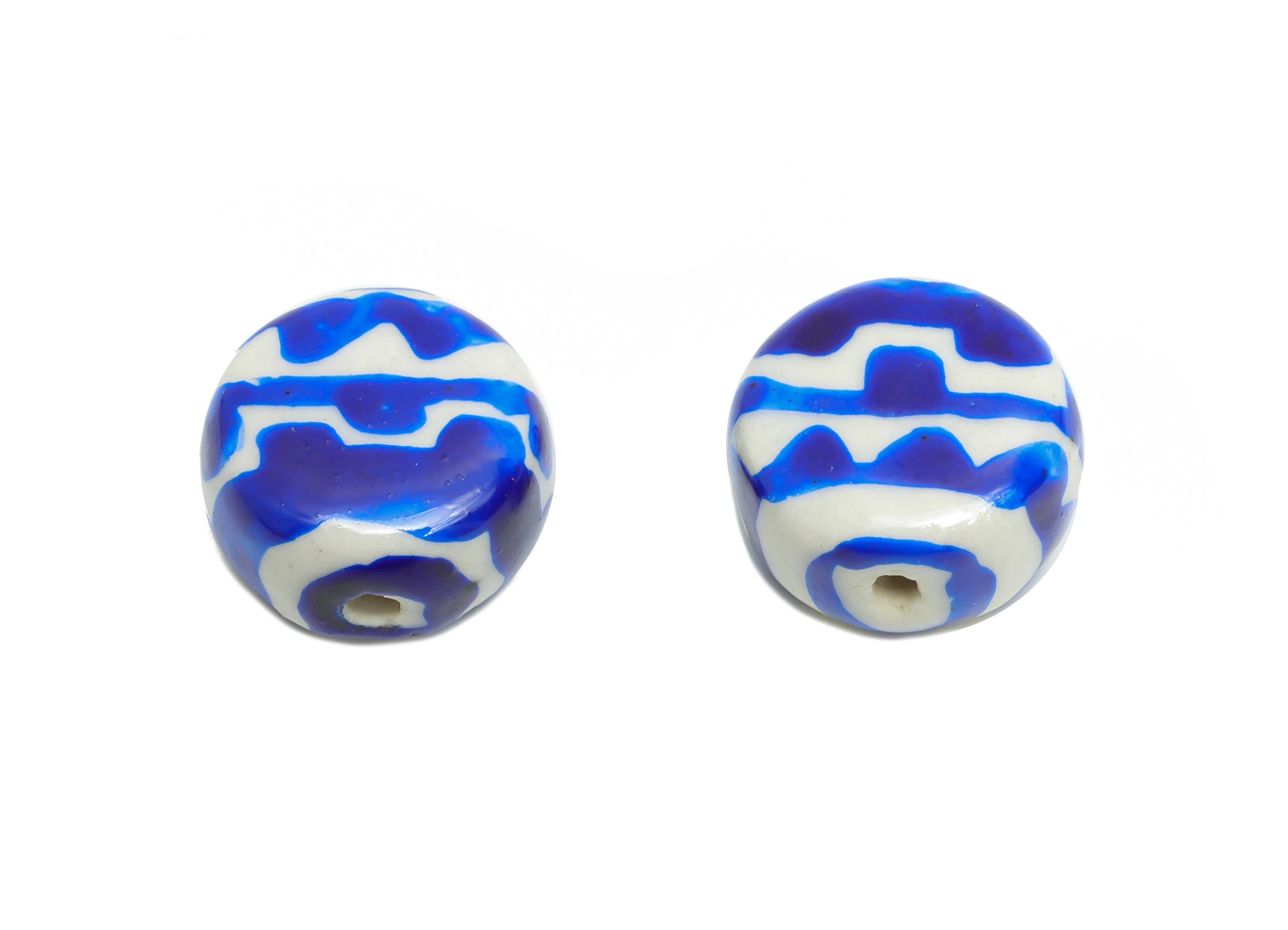 Glazed Ceramic Round Beads - Ethnic Pattern Beads Component - Handmade Ceramic Beads - Jewelry Making Beads - 15.12x15.9x9.05mm - NS2837