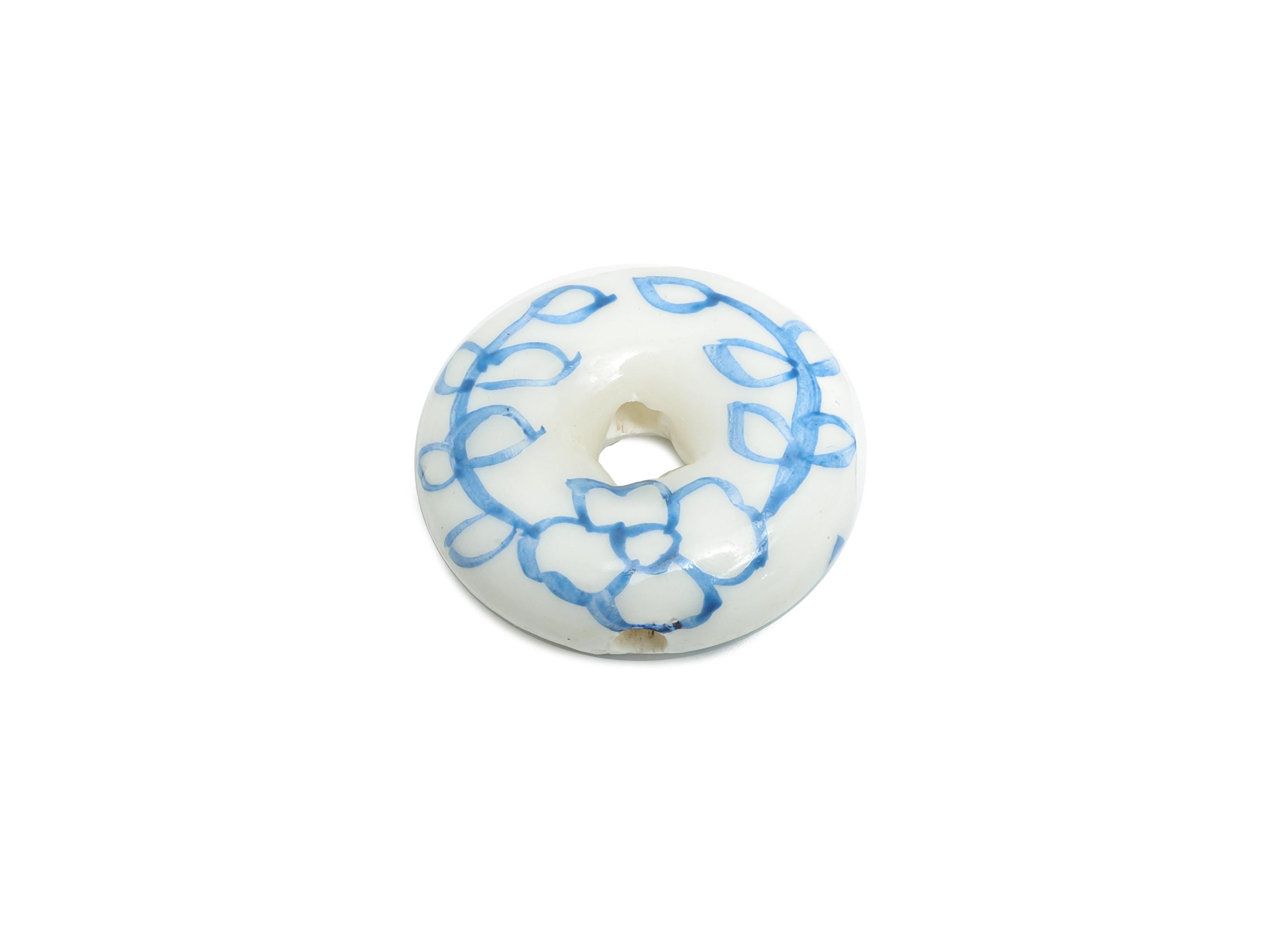 Glazed Ceramic Donut Beads - Round Ceramic Hoop Beads Component - Hand-Painted Leaf Beads - Jewelry Making Beads - 18.2x18.57x6.2mm - NS2832 - DOMEDBAZAAR