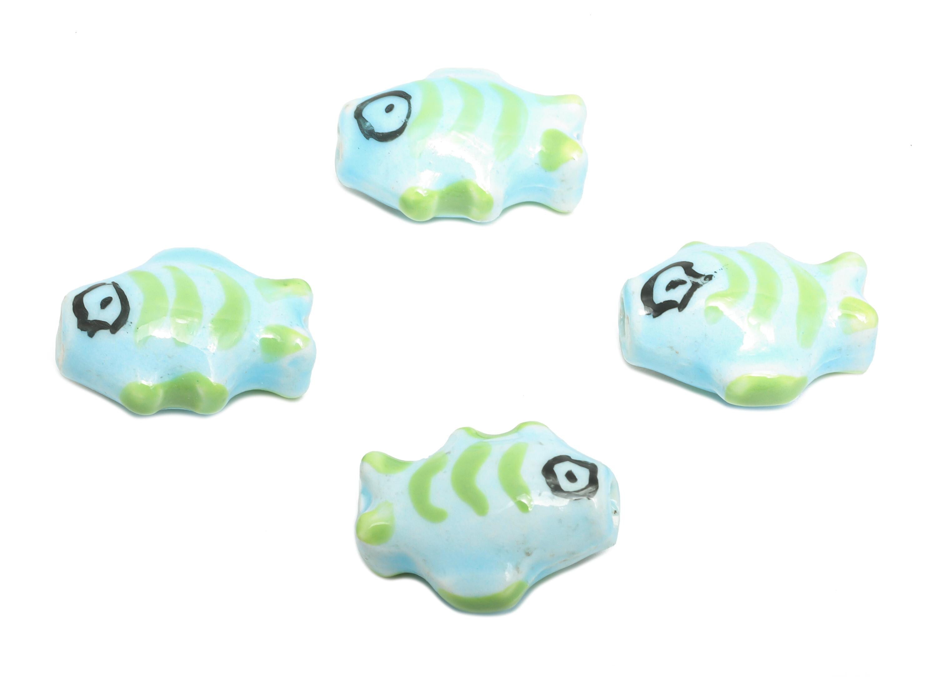 Glazed Ceramic Fish Bead - Craft Bead for Necklace or Bracelet - Marine Colorful Bead - Handmade Making Jewelry - 15.24x12.05x7.7mm - NS2822 - DOMEDBAZAAR