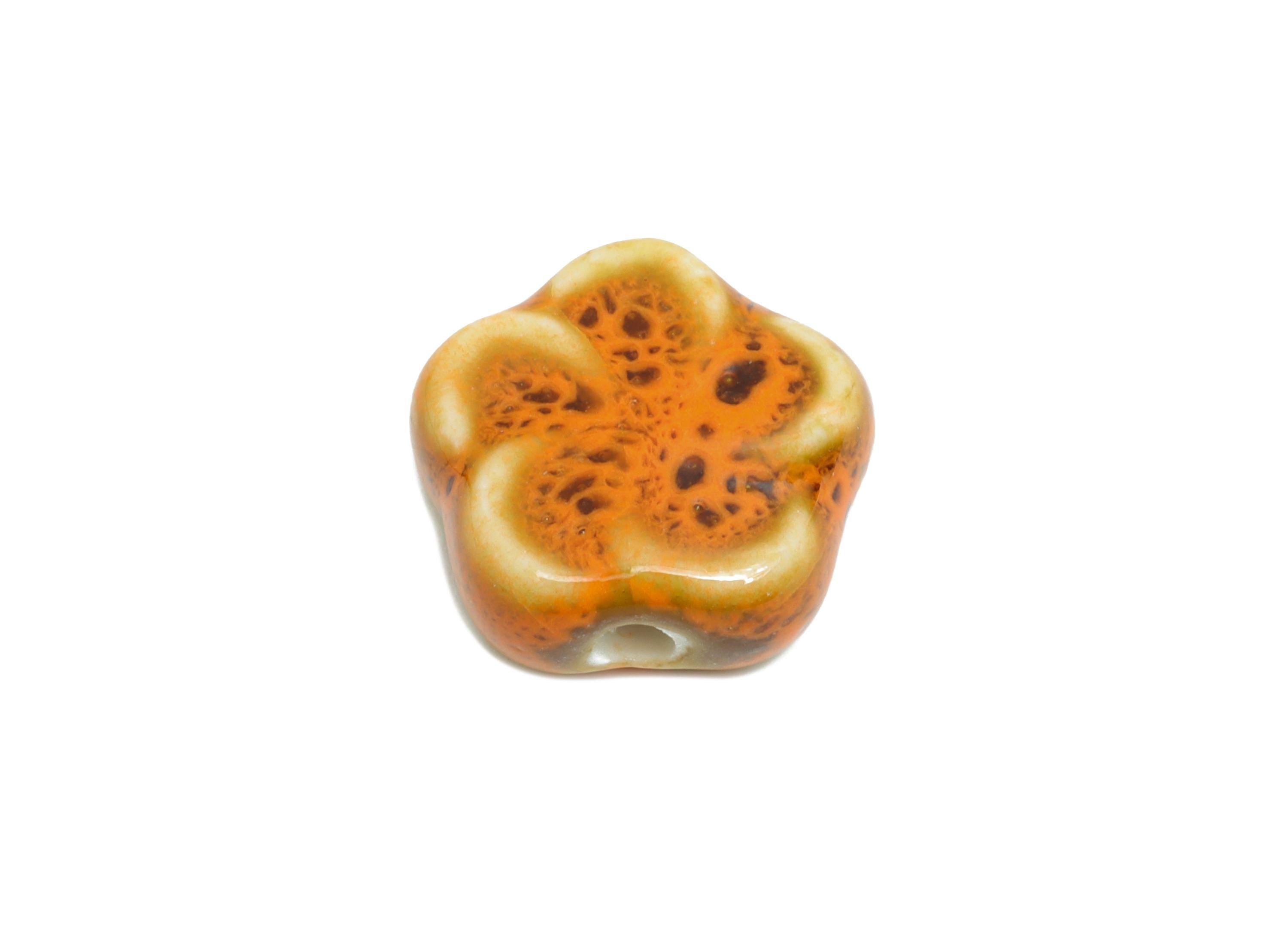 Glazed Ceramic Flower Beads - Textured Ceramic Spiral Beads Component - Handmade Beads - Jewelry Making Beads - 15.66x15.58x6.47mm - NS2843 - DOMEDBAZAAR