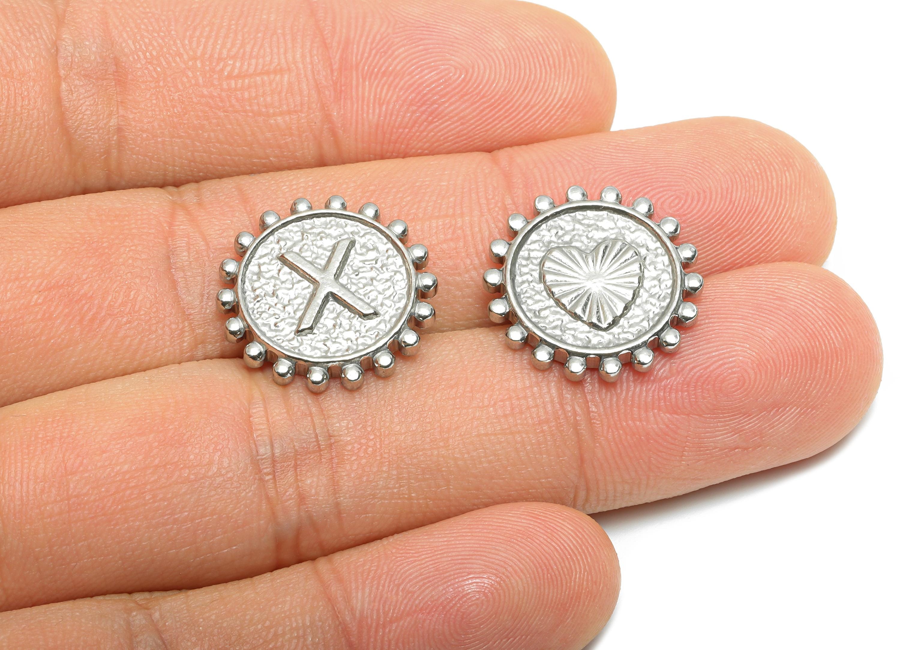 Stainless Steel Heart Charm - Steel Hammered Heart Beaded Charms - Punk Craft Textured Charm - Steel Jewelry - 17x17x2.83mm - SS2026 - DOMEDBAZAAR