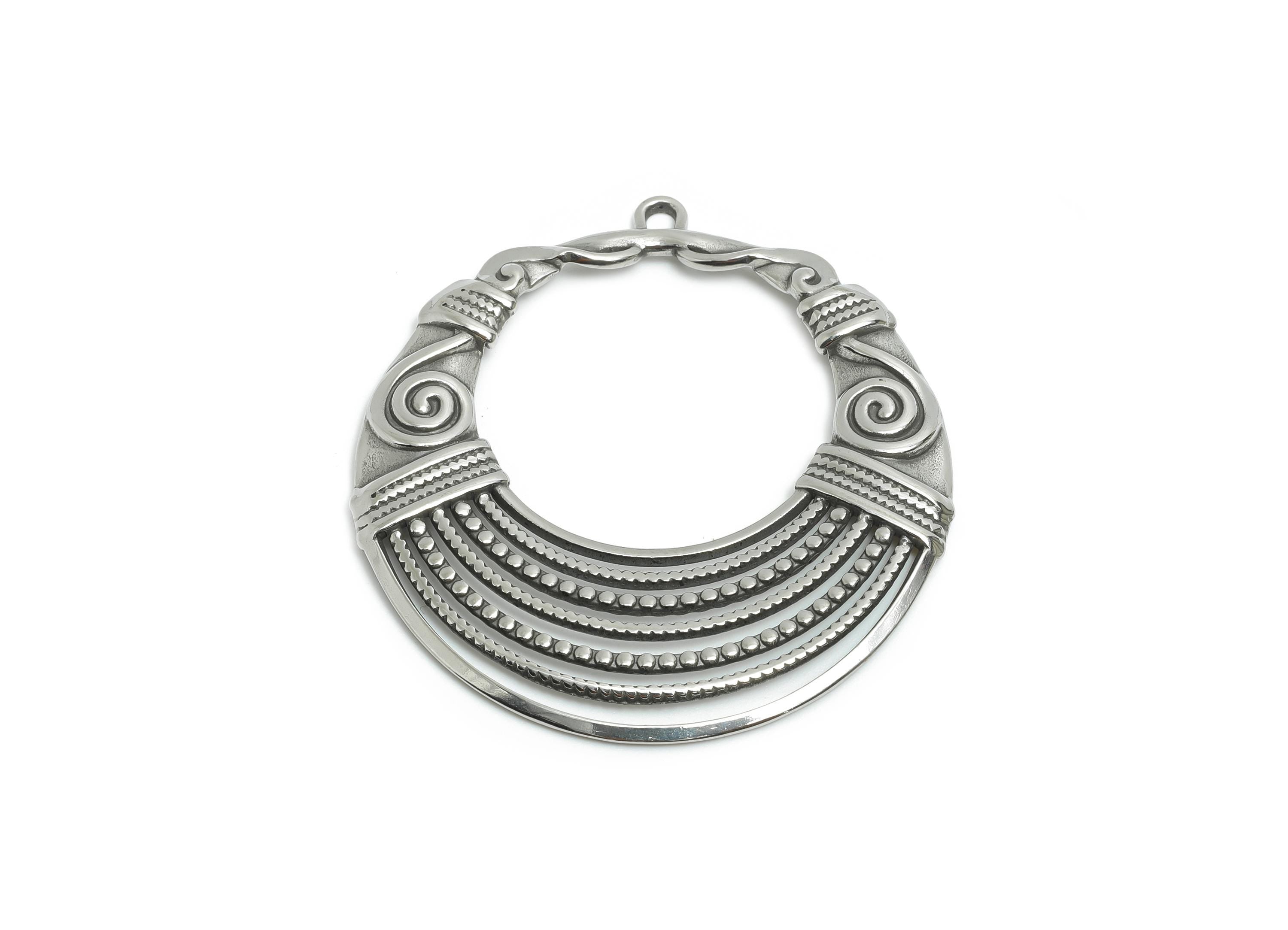 Steel Boho Hoop Pendant - Stainless Steel Artisan Tribal Style Charms - Vintage Looking Pendant - Filigree Hoop Charm - 42x38x2mm - SS2051 - DOMEDBAZAAR