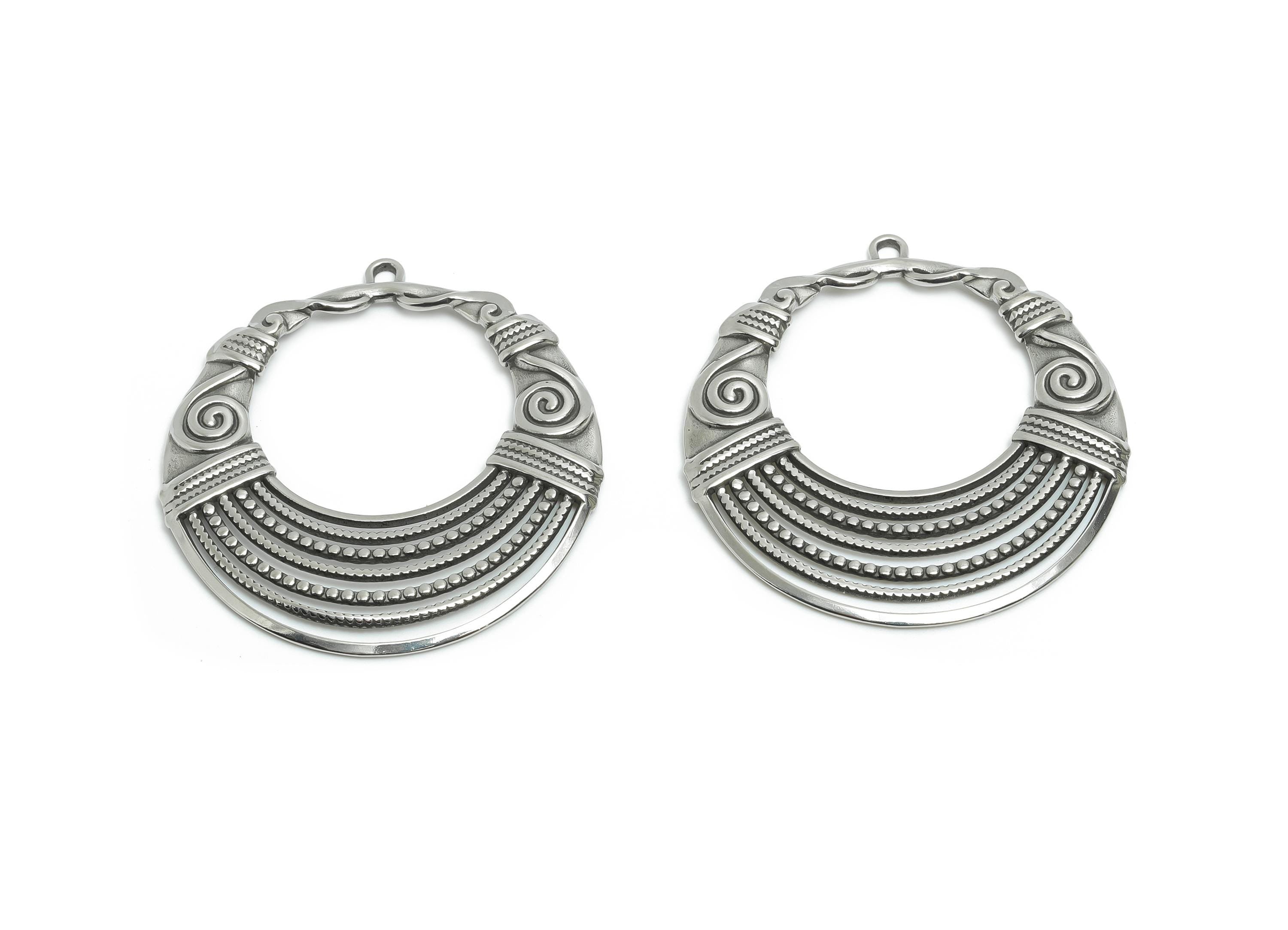 Steel Boho Hoop Pendant - Stainless Steel Artisan Tribal Style Charms - Vintage Looking Pendant - Filigree Hoop Charm - 42x38x2mm - SS2051 - DOMEDBAZAAR