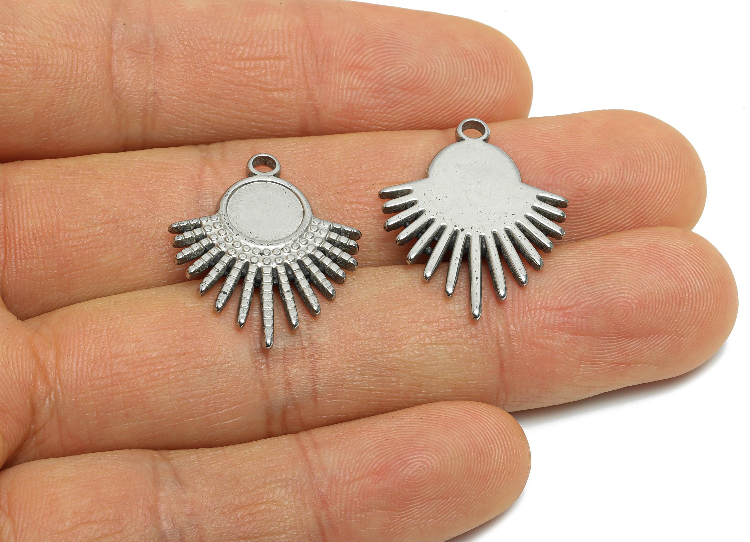 Stainless Steel Sunburst Pendant - Modern Steel  Radiant Charm - Minimalist Steel Boho Sunburst Charm - DIY For Pearl - 26x20x1mm - SS2000 - DOMEDBAZAAR