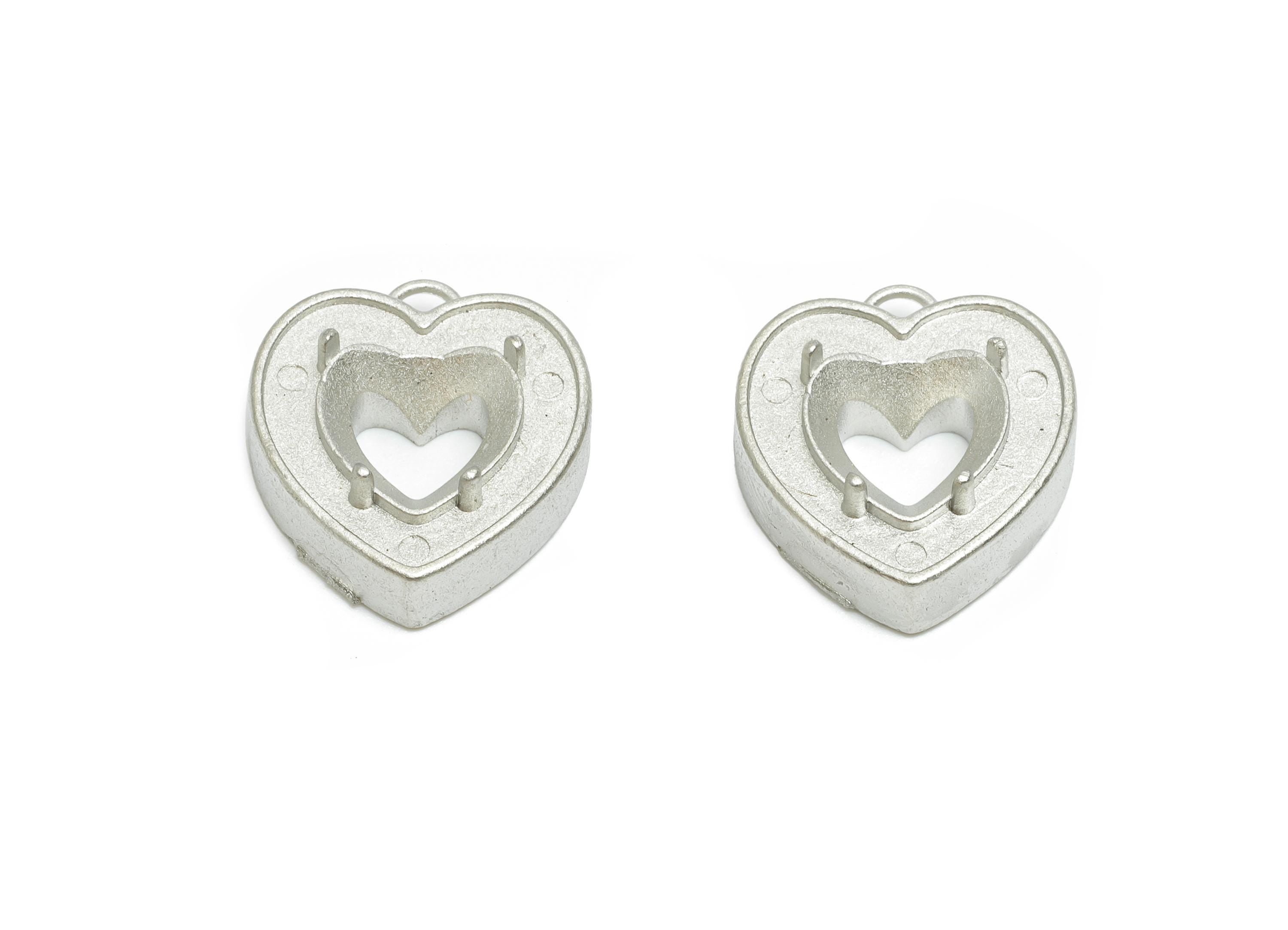 Stainless Steel Heart Pendant - Modern Steel Hollow Heart Charm - Customizable Diamond Pendant - Decorative Heart Charm - 16x14x6mm - SS2046 - DOMEDBAZAAR