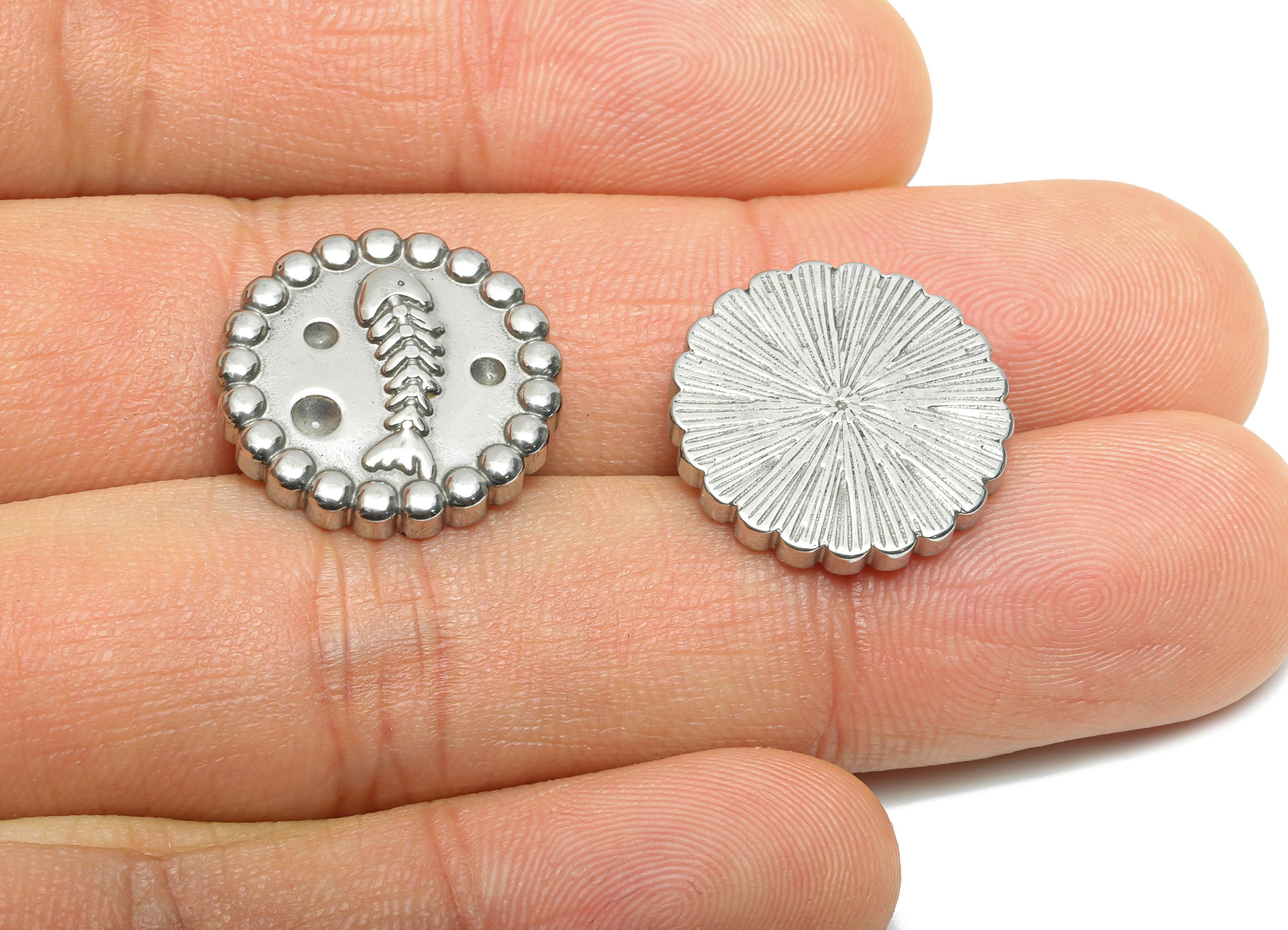 Stainless Steel Fish Skeleton Charm - Steel Marine Life Metal Decor Charms - Marine Craft Charm - Steel Jewelry - 18x18x2.8mm - SS1987 - DOMEDBAZAAR