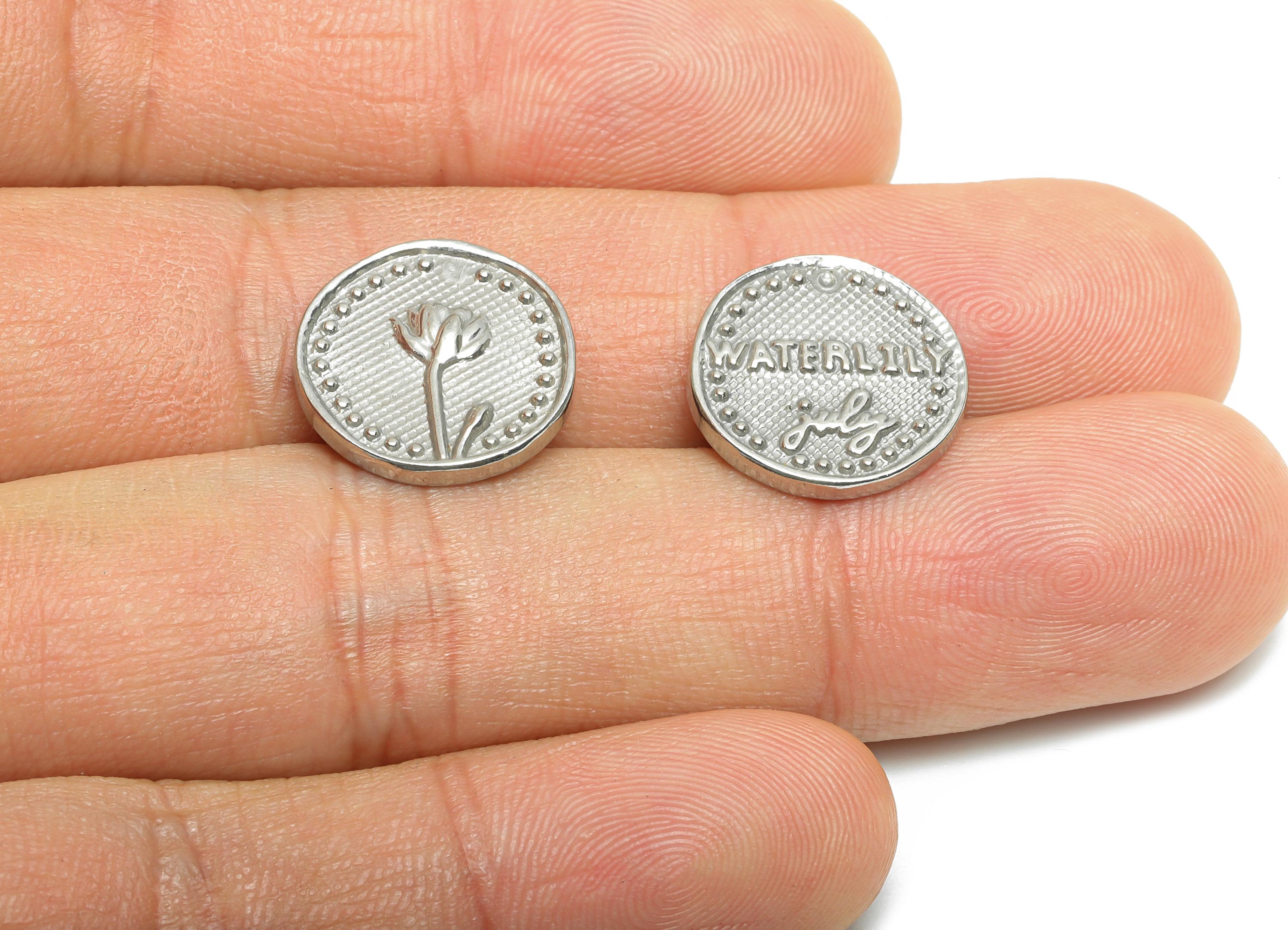 Steel Tulip Flower Charm - Textured Steel Tulip Flower Charm - Spring Blossom Vintage Handmade Jewelry Supply - 15x15x2mm - SS2084 - DOMEDBAZAAR