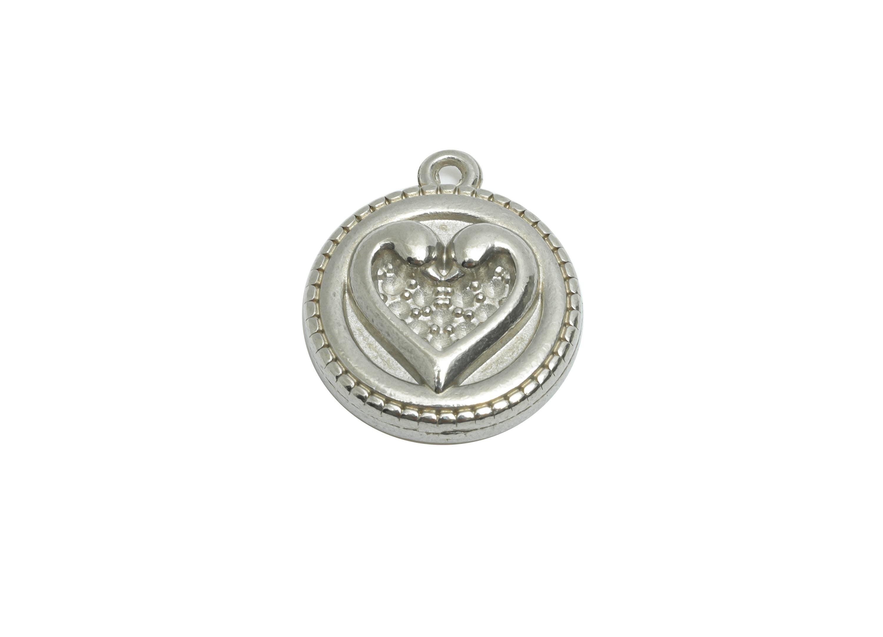 Steel Heart Charms - Vintage Textured Steel Sun Star Pendant - Romantic Steel Heart Symbol Design - Jewelry Accent - 16.48x14x4mm - SS2033 - DOMEDBAZAAR