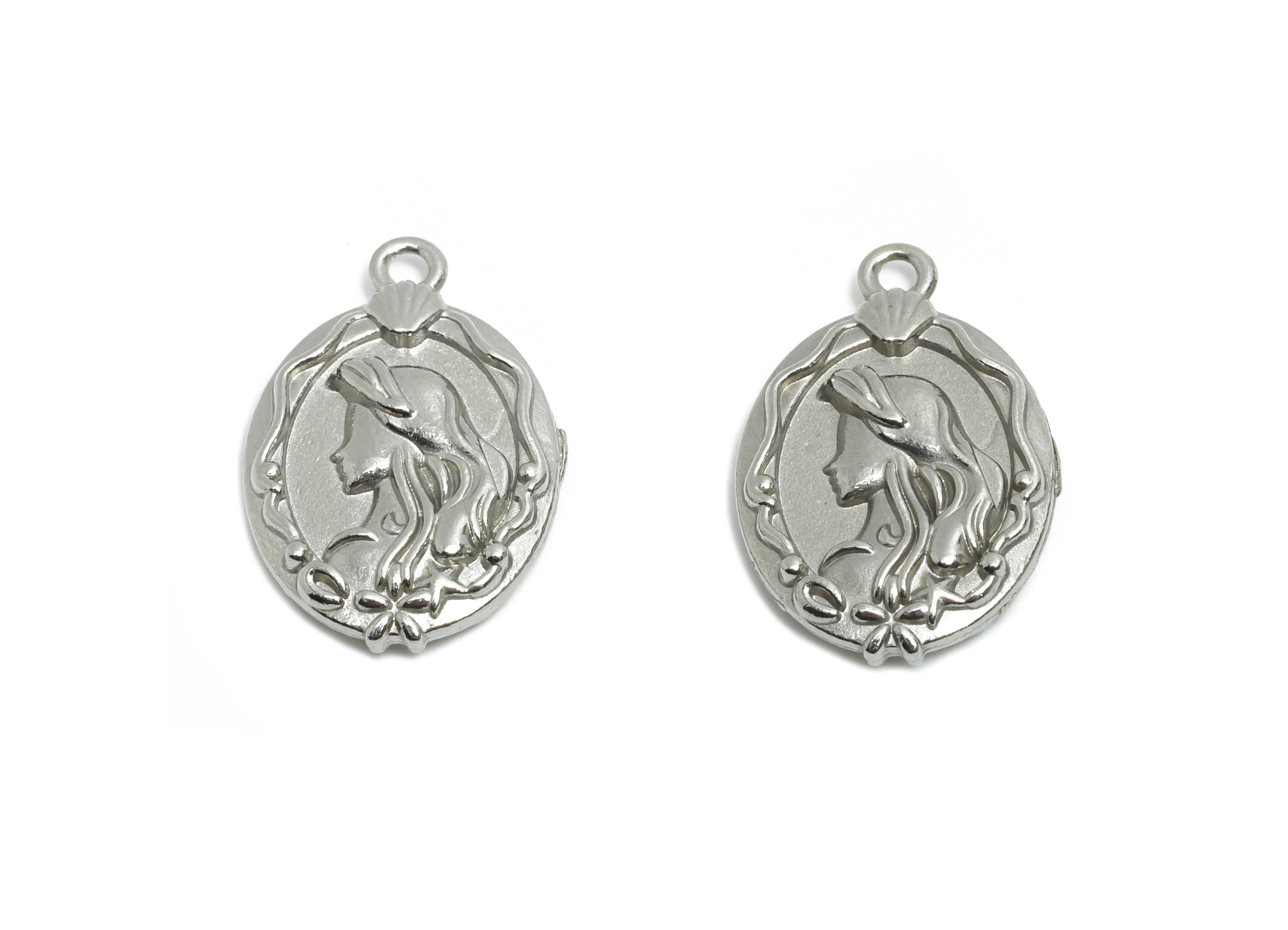 Steel Mermaid Charms - Whimsical Oval Double Sided Pendant - Elegant Lady and Fishtail Jewelry Accent - Steel Finding - 17.88x12x3mm -SS2011 - DOMEDBAZAAR