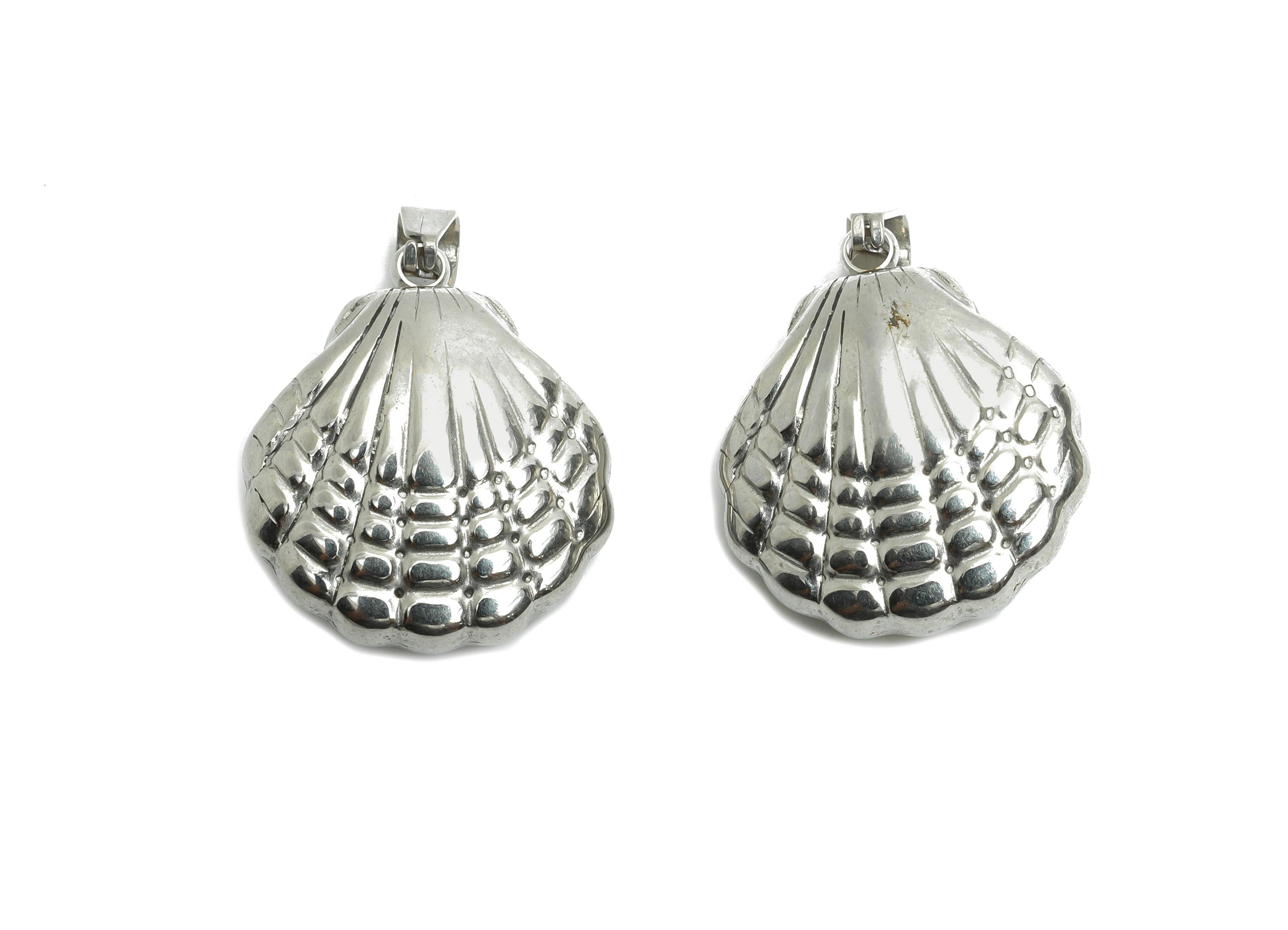 Stainless Steel Shell Pendant - Textured Silver Shell Necklace Pendant - 304 Stainless Steel - Marine Jewelry - 21.4x18.25x8.41mm - SS1687 - DOMEDBAZAAR