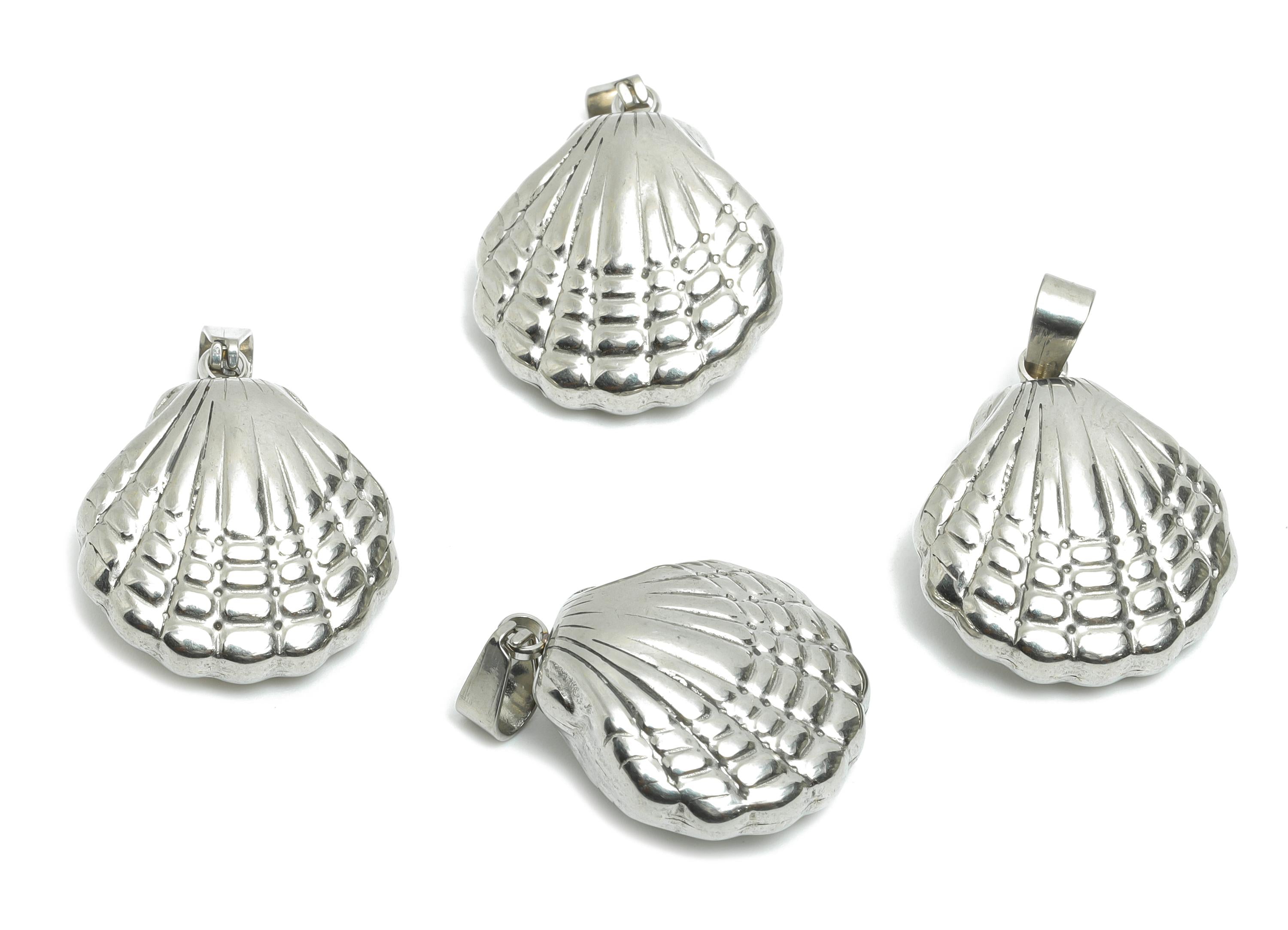 Stainless Steel Shell Pendant - Textured Silver Shell Necklace Pendant - 304 Stainless Steel - Marine Jewelry - 21.4x18.25x8.41mm - SS1687 - DOMEDBAZAAR
