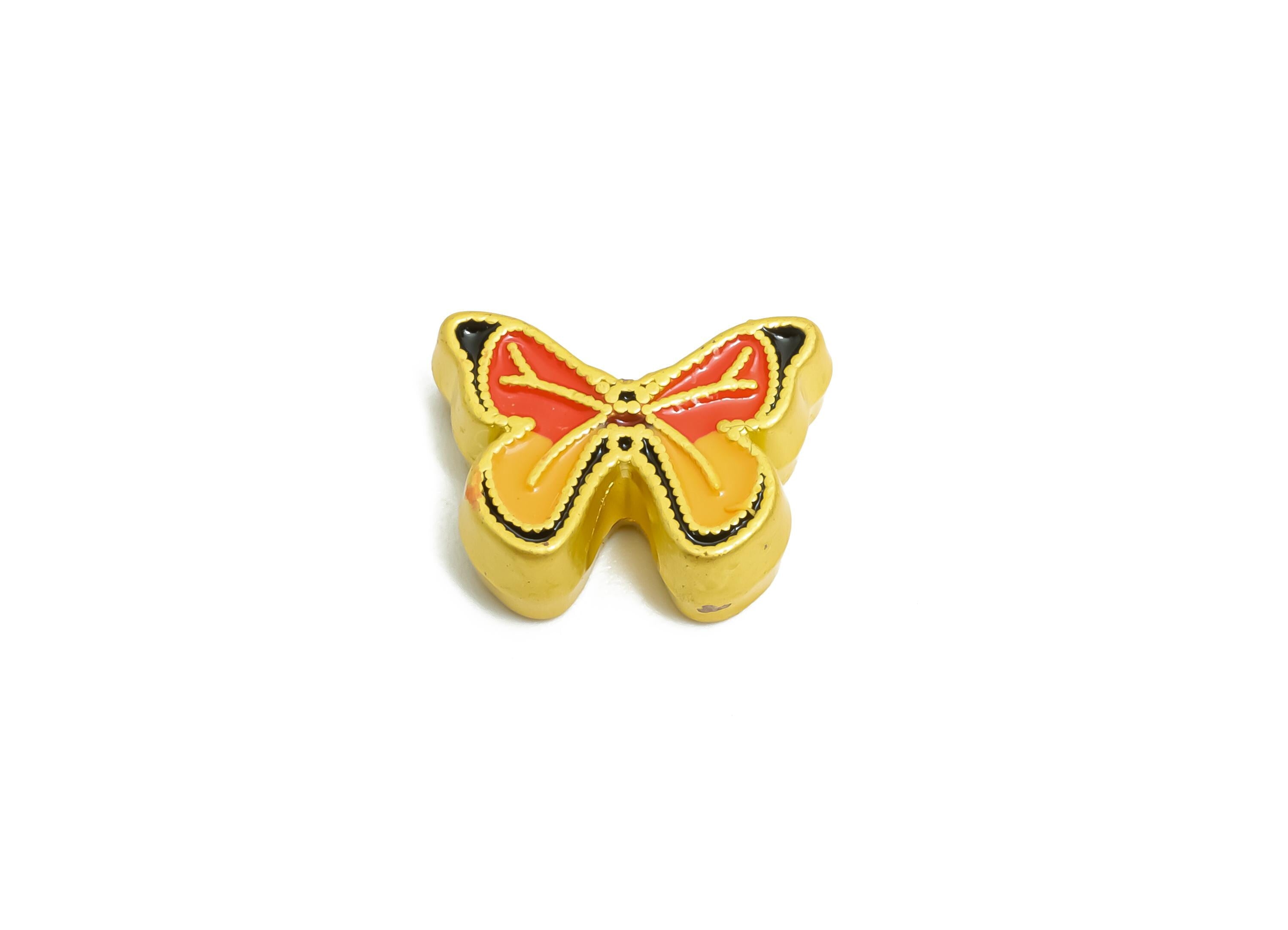 Alloy Butterfly Bead -  Enamel for Bracelets - Cute Butterfly Jewelry Bead - Handcrafted Butterfly Bead - 18K Matt Gold - 10x13x4mm - ZZ2156 - DOMEDBAZAAR