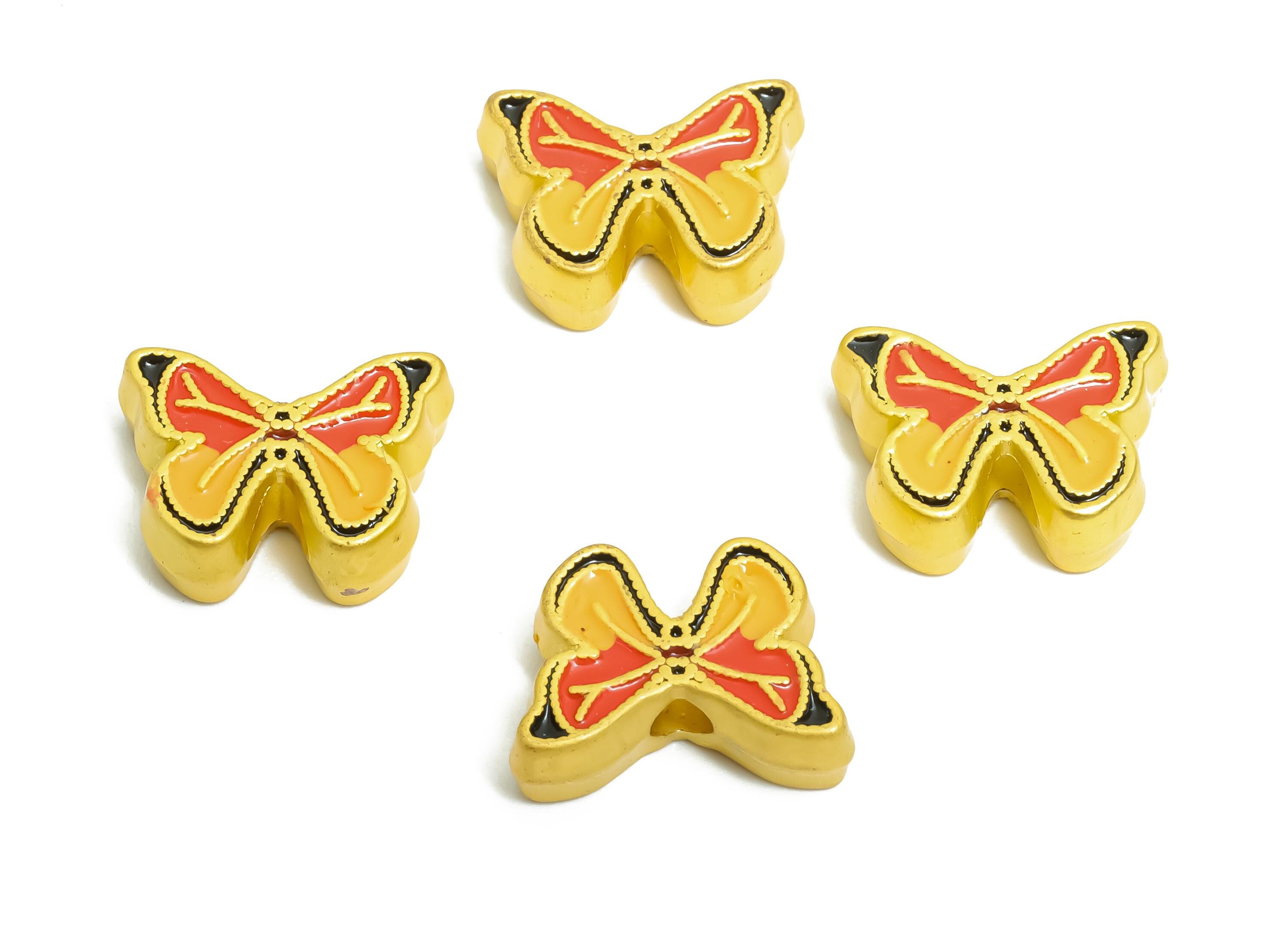 Alloy Butterfly Bead -  Enamel for Bracelets - Cute Butterfly Jewelry Bead - Handcrafted Butterfly Bead - 18K Matt Gold - 10x13x4mm - ZZ2156 - DOMEDBAZAAR