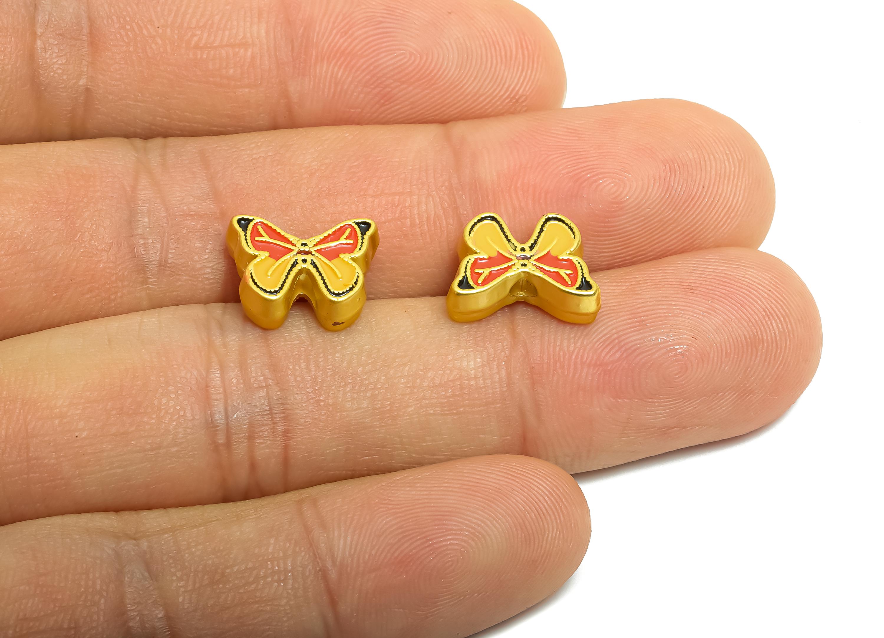 Alloy Butterfly Bead -  Enamel for Bracelets - Cute Butterfly Jewelry Bead - Handcrafted Butterfly Bead - 18K Matt Gold - 10x13x4mm - ZZ2156 - DOMEDBAZAAR