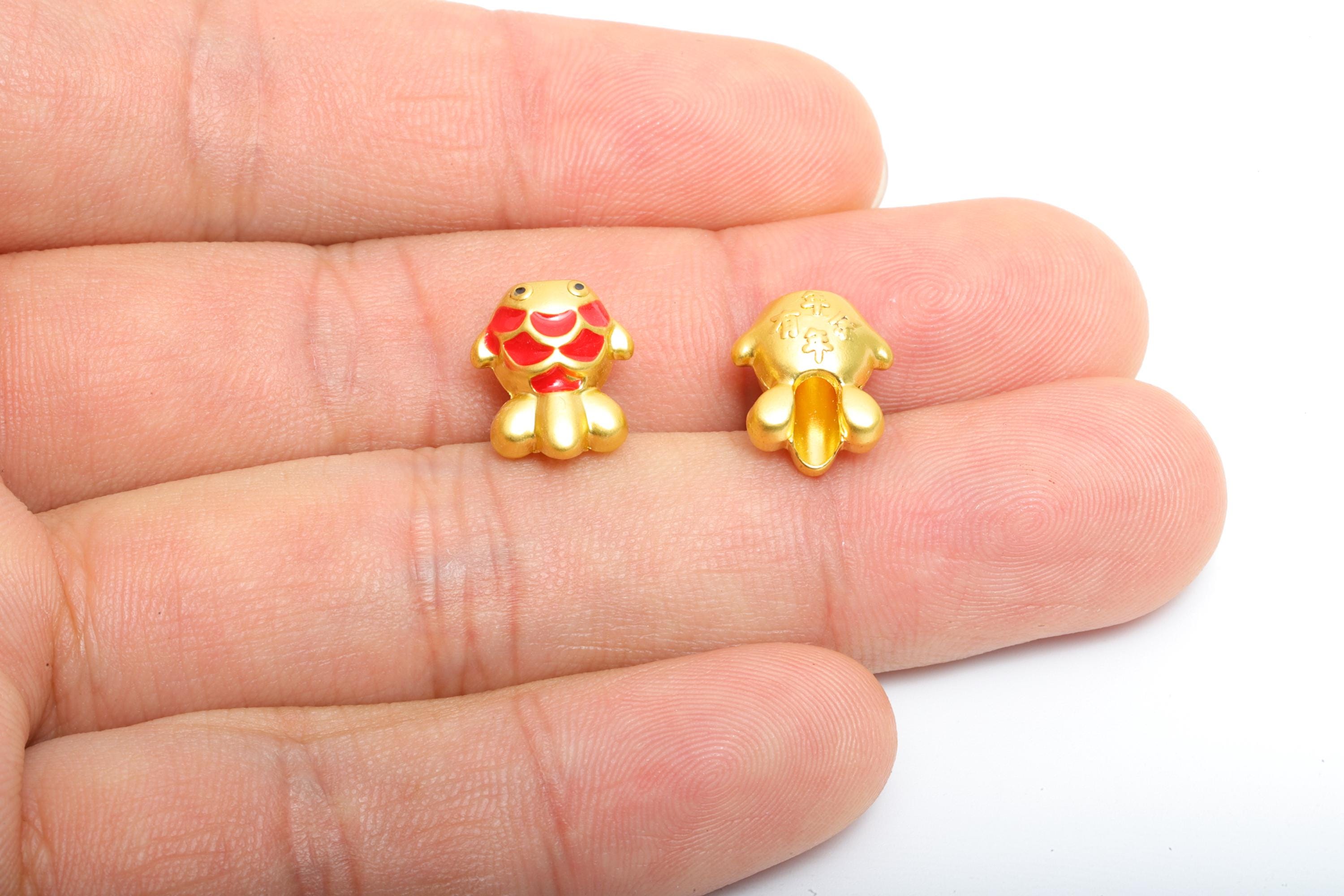 Alloy Fish Koi Bead - Enamel Fish Bead for Bracelets - Marine Decorative Fish Bead for Necklaces - 18K Matt Gold - 12.75x10x6mm - ZZ2135 - DOMEDBAZAAR