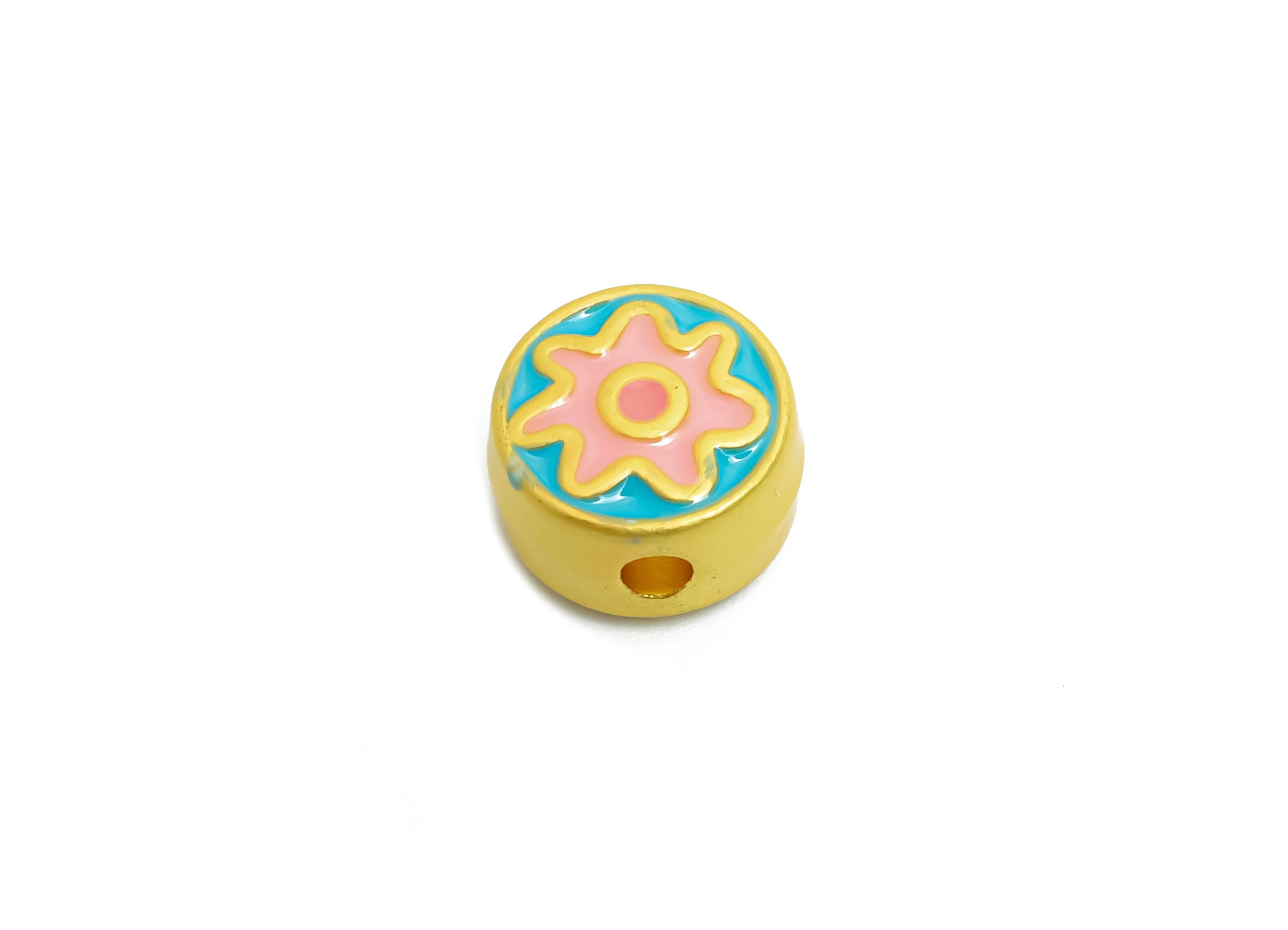 Alloy Floral Bead - Colorful Enamel for Bracelets - Cute Flower Jewelry Bead - DIY Handcrafted Bead - 18K Matt Gold - 7.79x8.07x4mm - ZZ2136 - DOMEDBAZAAR