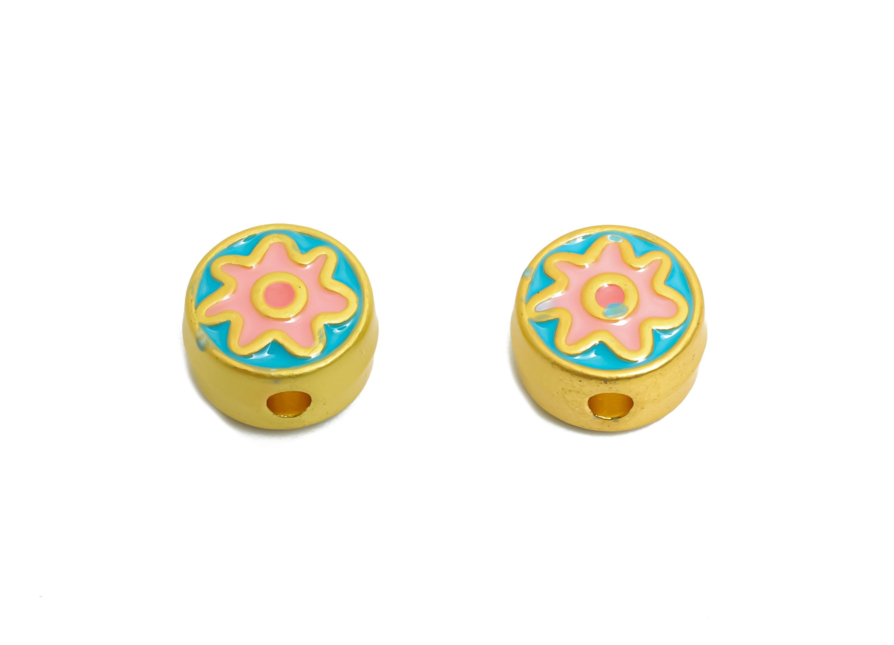 Alloy Floral Bead - Colorful Enamel for Bracelets - Cute Flower Jewelry Bead - DIY Handcrafted Bead - 18K Matt Gold - 7.79x8.07x4mm - ZZ2136 - DOMEDBAZAAR