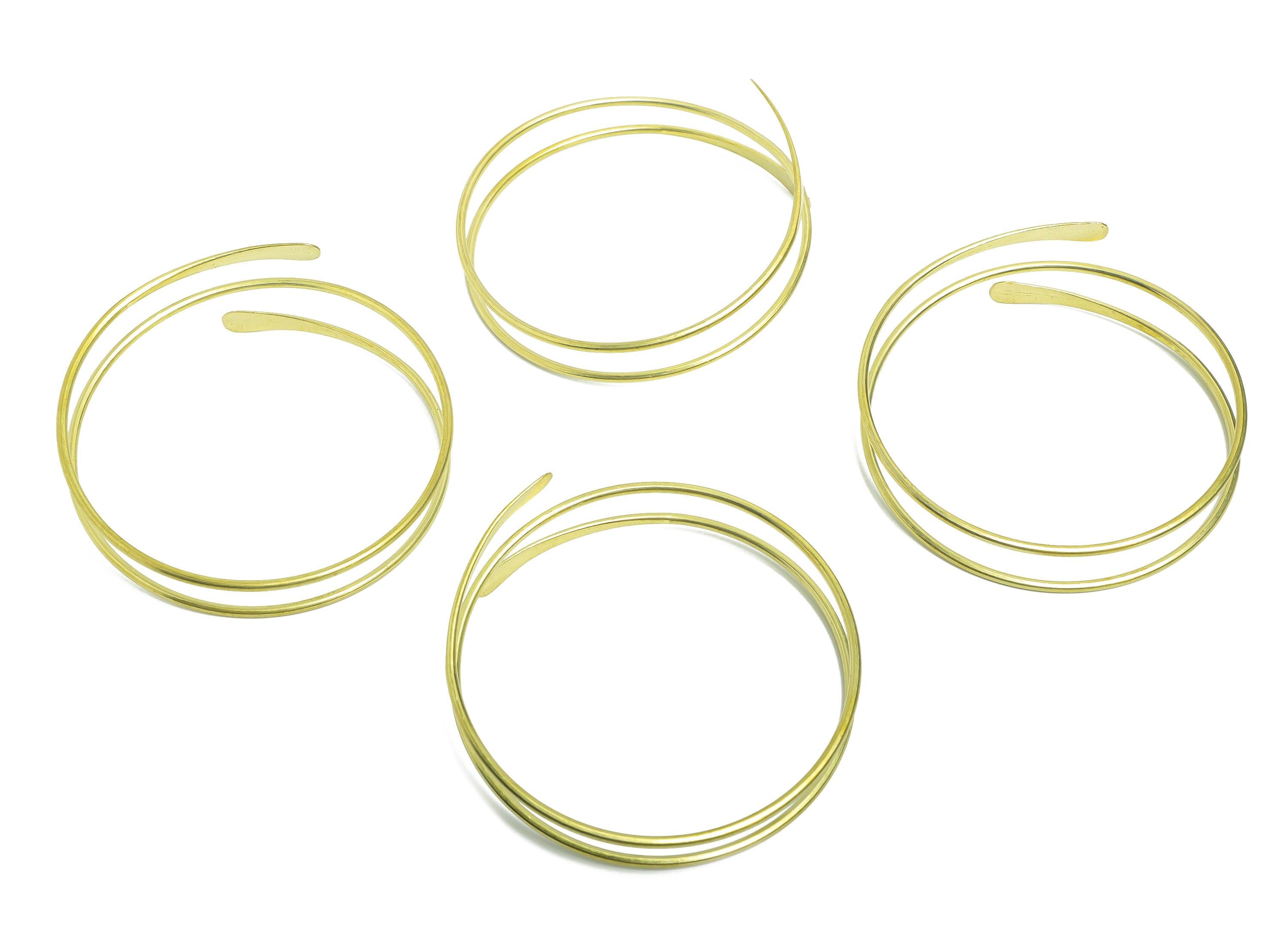 2mm Brass Hammered Bracelet - Raw Brass Adjustable Wrap Bracelet - Open Wire Spiral Bangle - Handmade Jewelry - 69.42x70.33x2mm - PP11129 - DOMEDBAZAAR