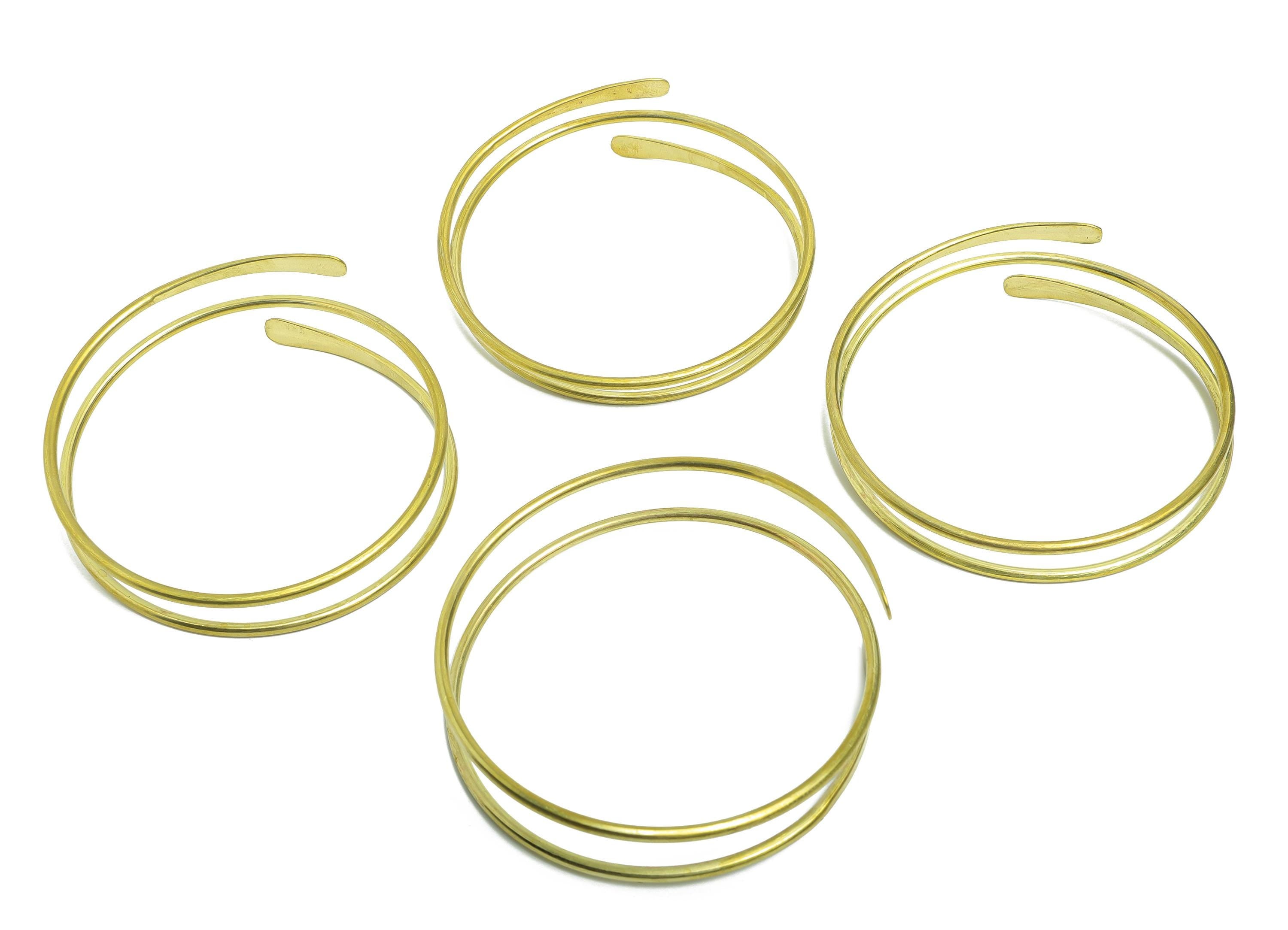2.5mm Brass Hammered Bracelet - Raw Brass Adjustable Wrap Bracelet - Open Wire Spiral Bangle - Handmade Jewelry - 69.23x69.21x2.5mm -PP11133 - DOMEDBAZAAR