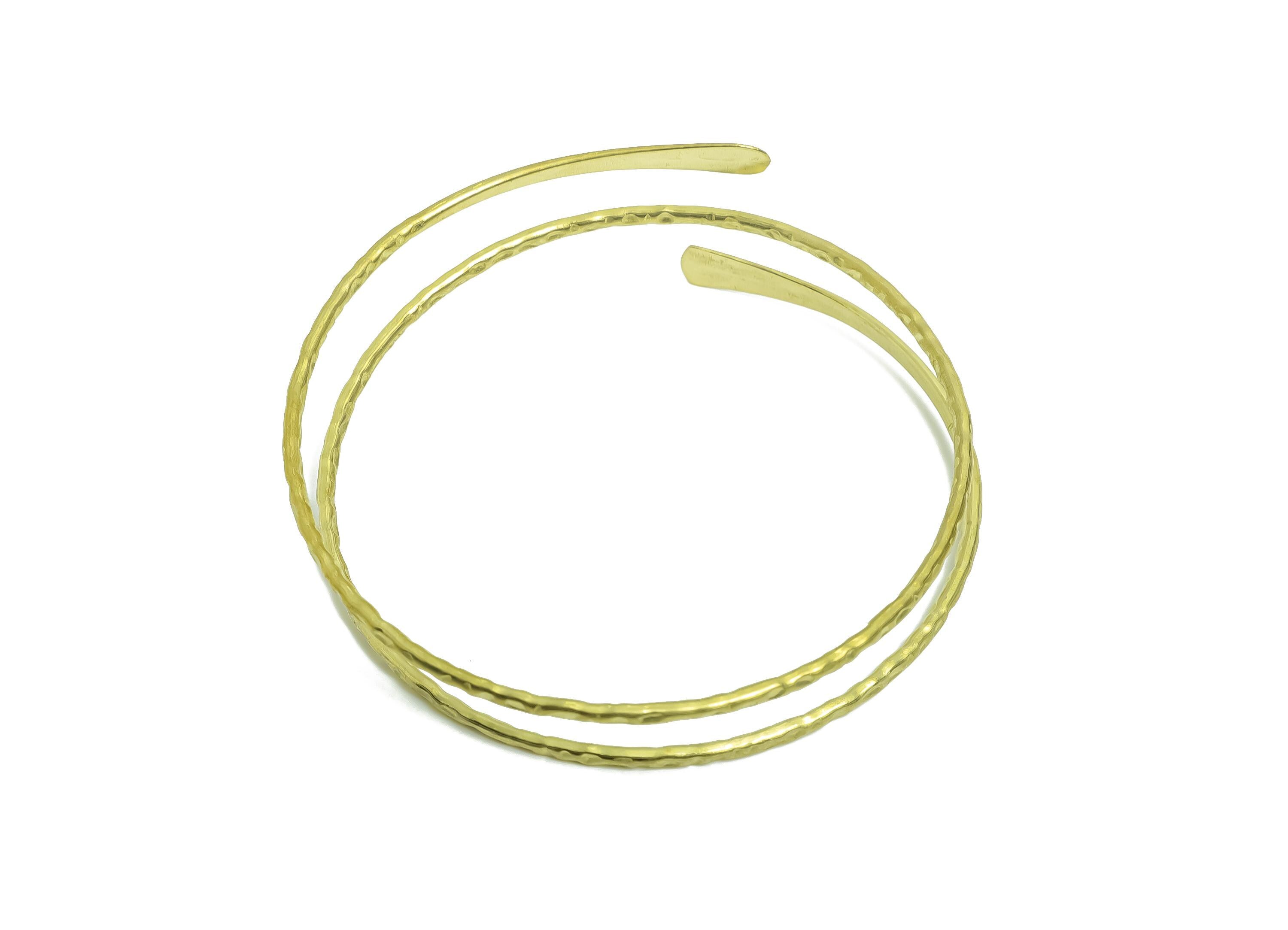 2mm Brass Hammered Bracelet - Raw Brass Adjustable Wrap Bracelet - Textured Open Wire Spiral Bangle - Handmade Jewelry - 65x69x2mm - PP11132 - DOMEDBAZAAR