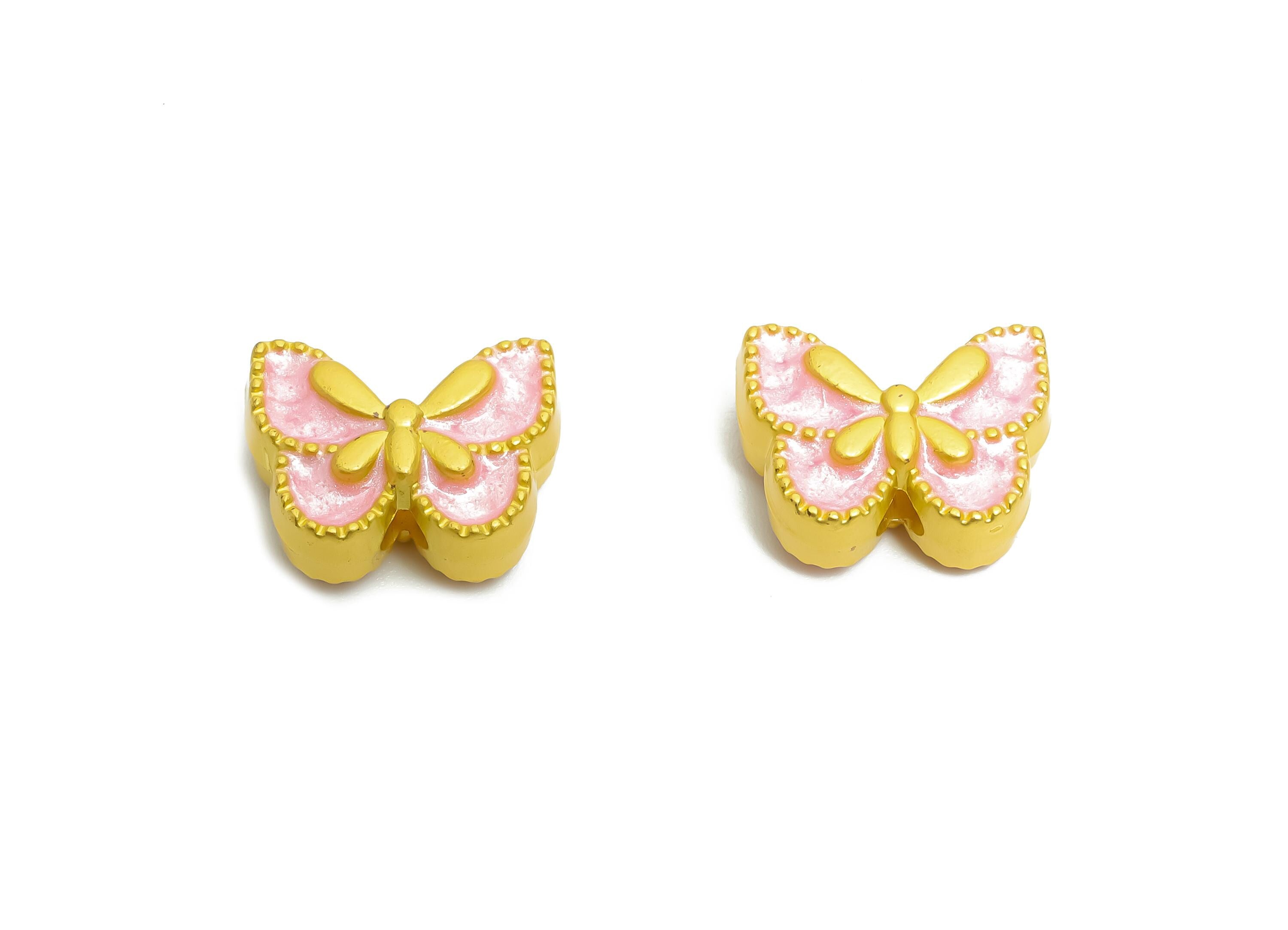 Alloy Butterfly Bead - Pink Enamel for Bracelets - Butterfly Jewelry Bead - Handcrafted Butterfly Bead - 18K Matt Gold - 10x13x5mm - ZZ2140 - DOMEDBAZAAR