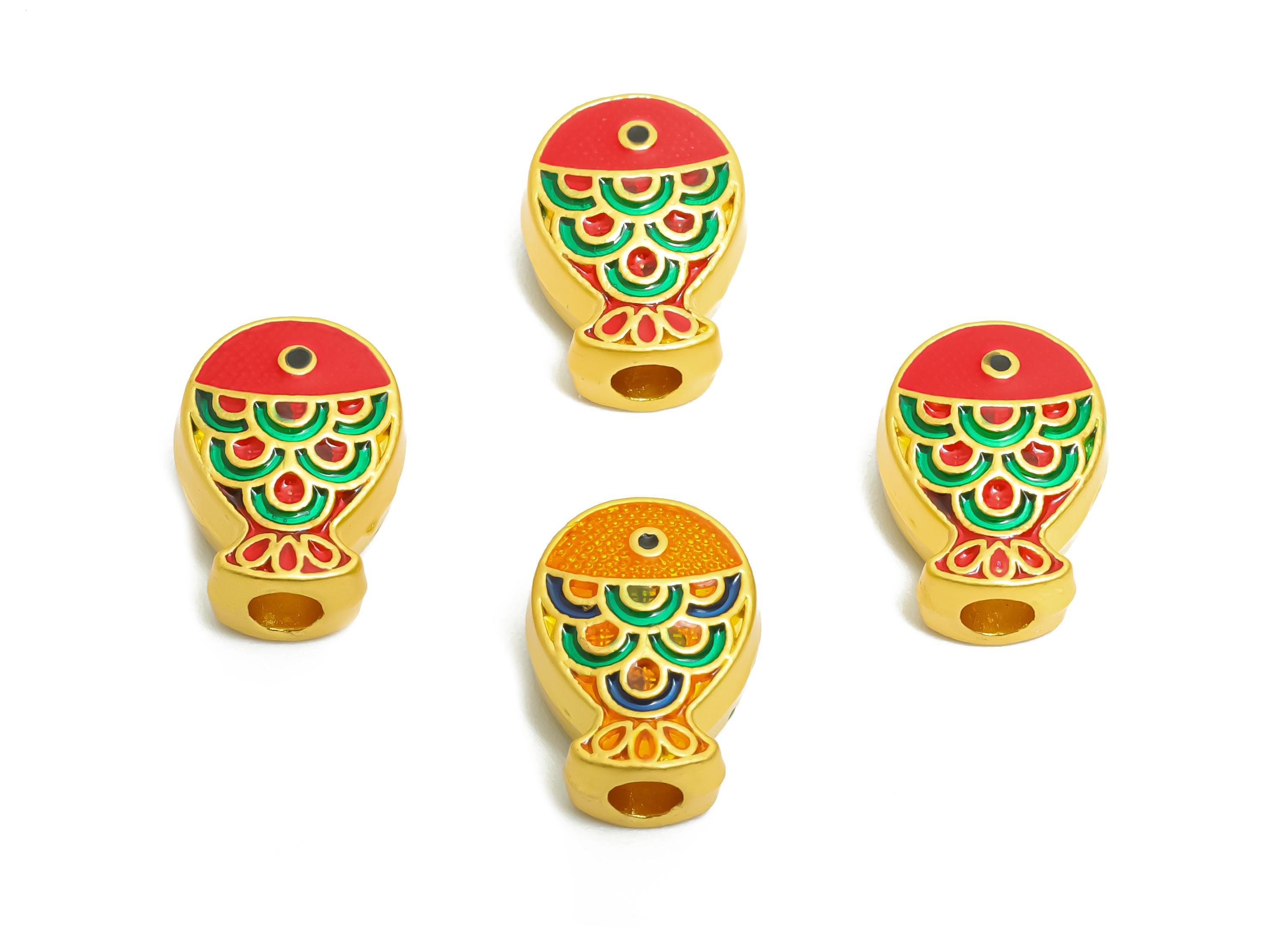 Alloy Fish Koi Bead - Enamel Fish Bead for Bracelets - Marine Decorative Fish Bead - Eastern Charm - 18K Matte Gold - 11.91x8x5mm - ZZ2143 - DOMEDBAZAAR