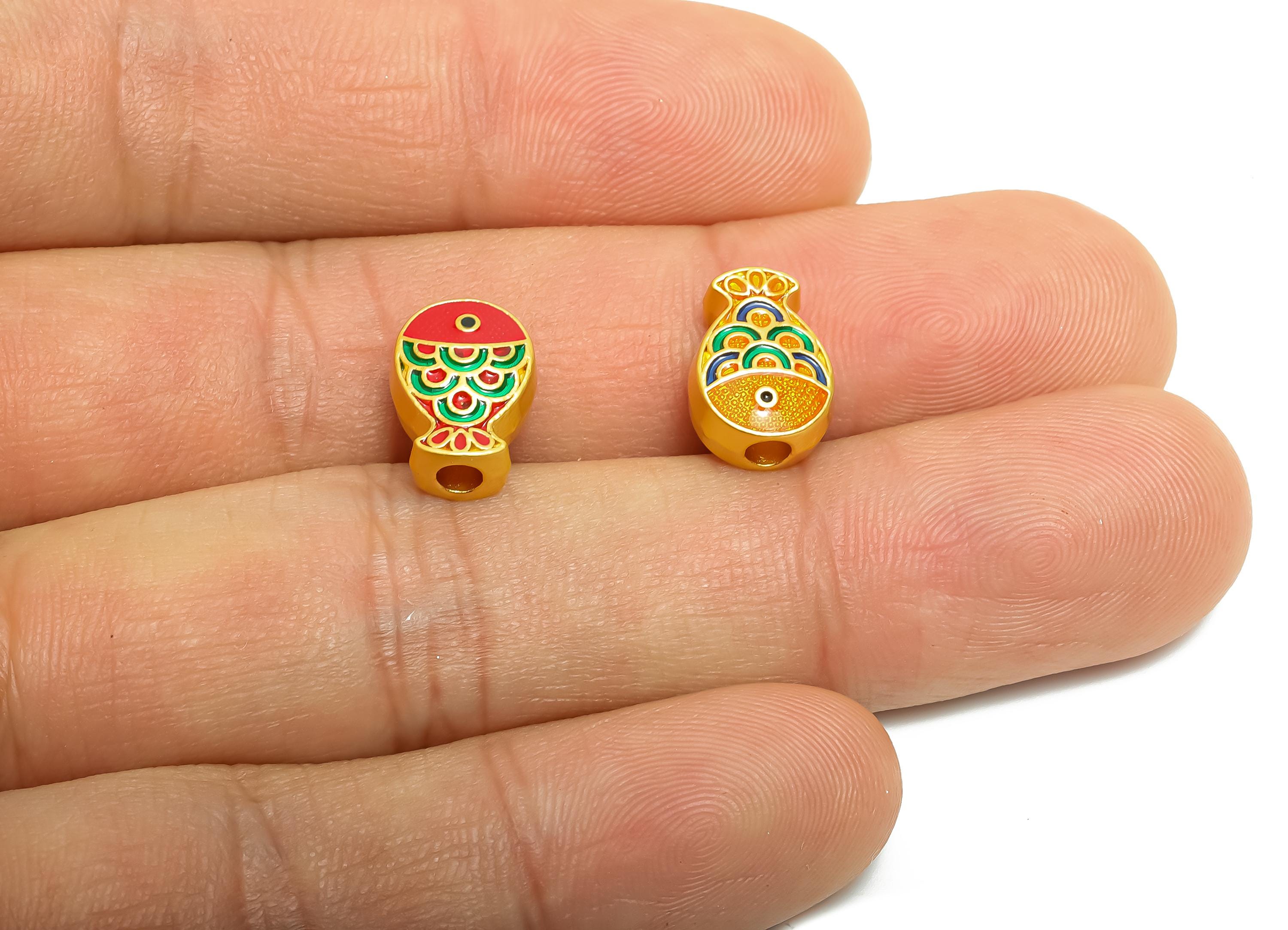 Alloy Fish Koi Bead - Enamel Fish Bead for Bracelets - Marine Decorative Fish Bead - Eastern Charm - 18K Matte Gold - 11.91x8x5mm - ZZ2143 - DOMEDBAZAAR