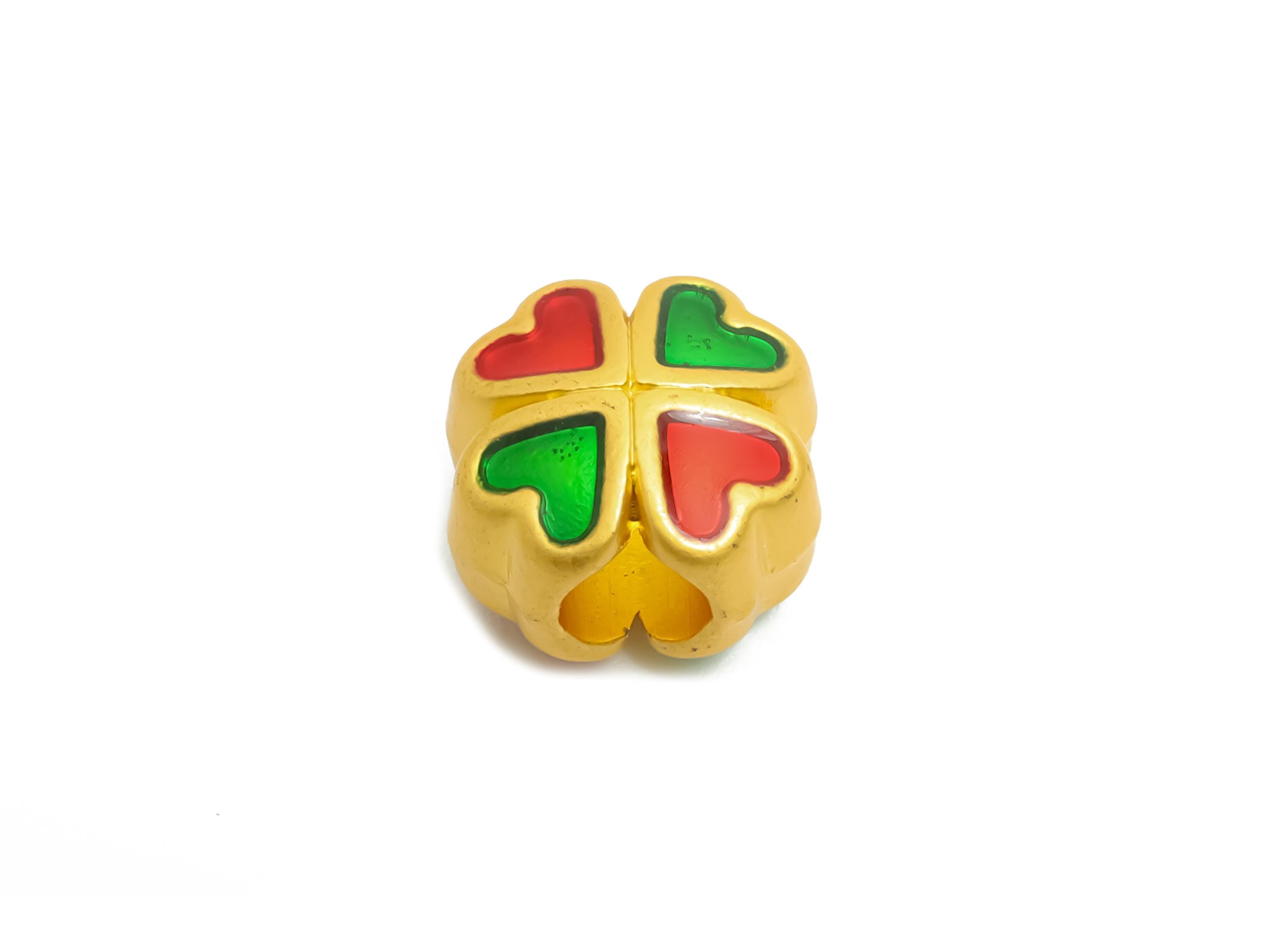 Alloy Heart Bead - Green and Red Enamel for Bracelets - Dainty Jewelry Bead - Handcrafted Butterfly Bead - 18K Matt Gold - 9x9x7mm - ZZ2152 - DOMEDBAZAAR