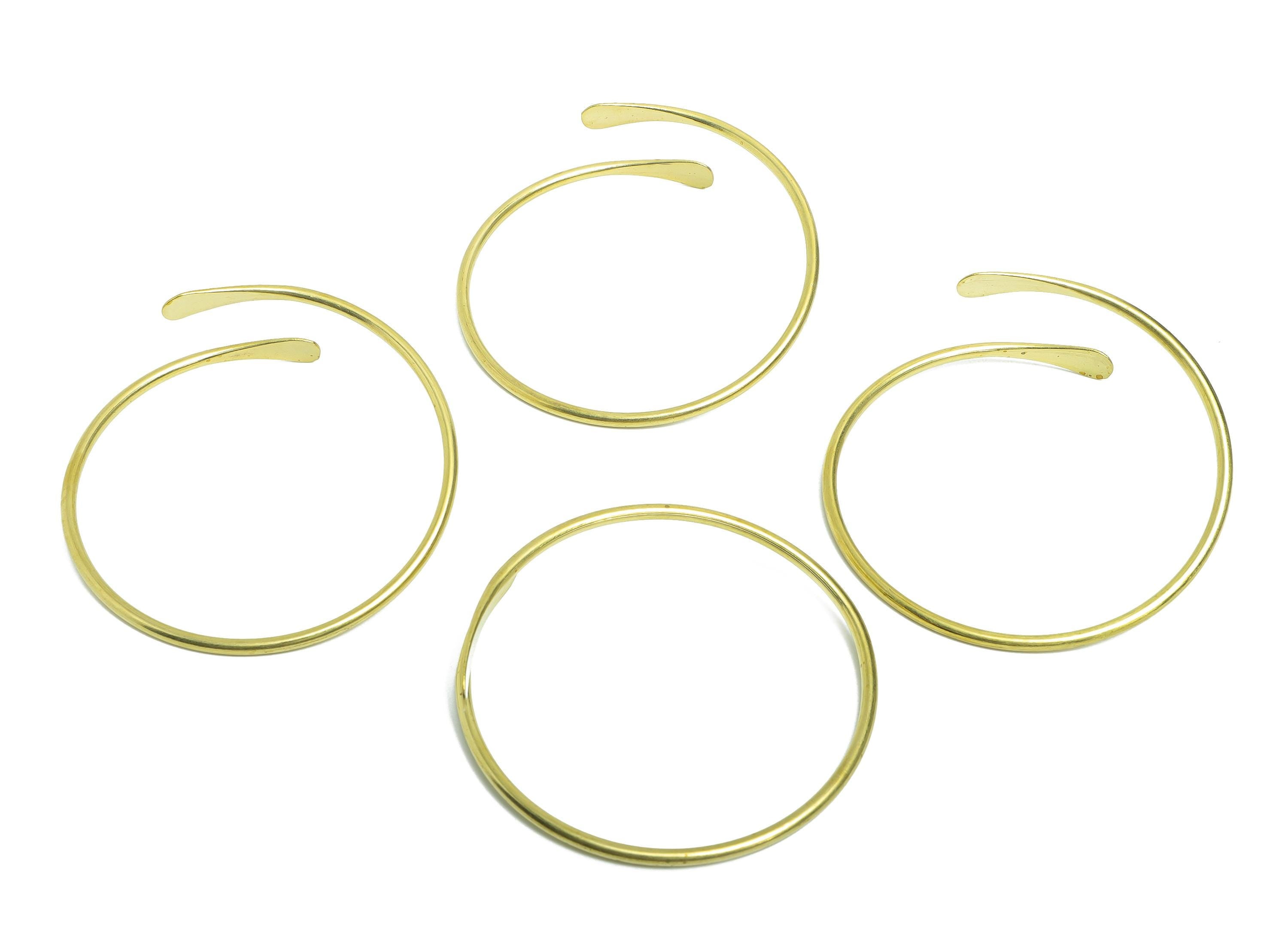 2.8mm Brass Hammered Bracelet - Raw Brass Adjustable Chic Bracelet - Dainty Open Wire Bangle - Handmade Jewelry - 69.68x69.85x2.8mm -PP11137 - DOMEDBAZAAR