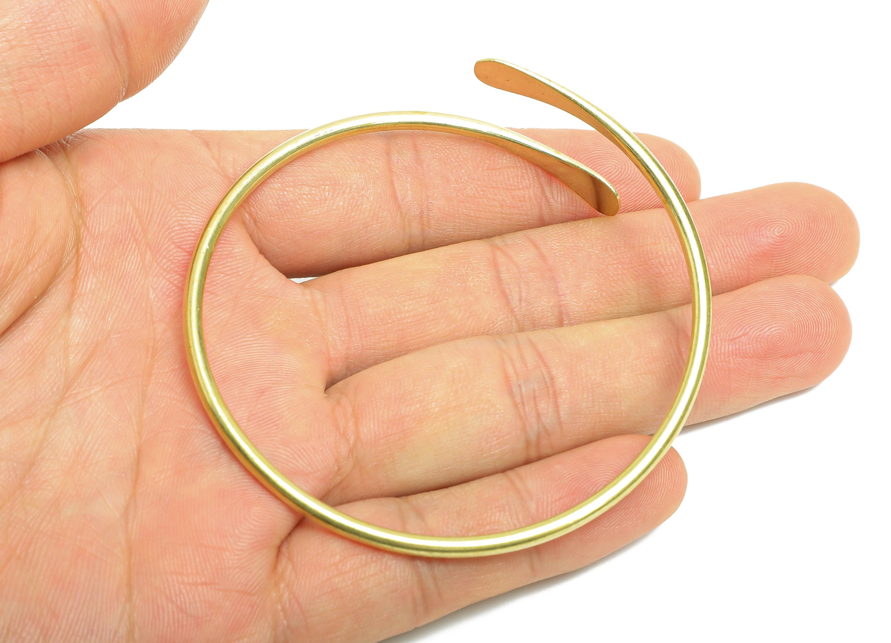 2.8mm Brass Hammered Bracelet - Raw Brass Adjustable Chic Bracelet - Dainty Open Wire Bangle - Handmade Jewelry - 69.68x69.85x2.8mm -PP11137 - DOMEDBAZAAR