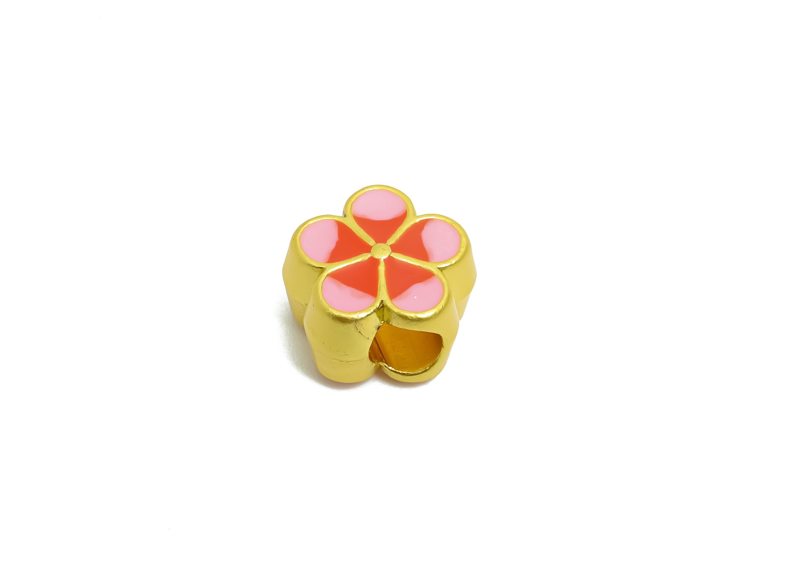 Alloy Floral Bead - Colorful Enamel for Bracelets - Daisy Flower Jewelry Bead - DIY Handcrafted Bead - 18K Matte Gold - 10.6x11x7mm - ZZ2141 - DOMEDBAZAAR