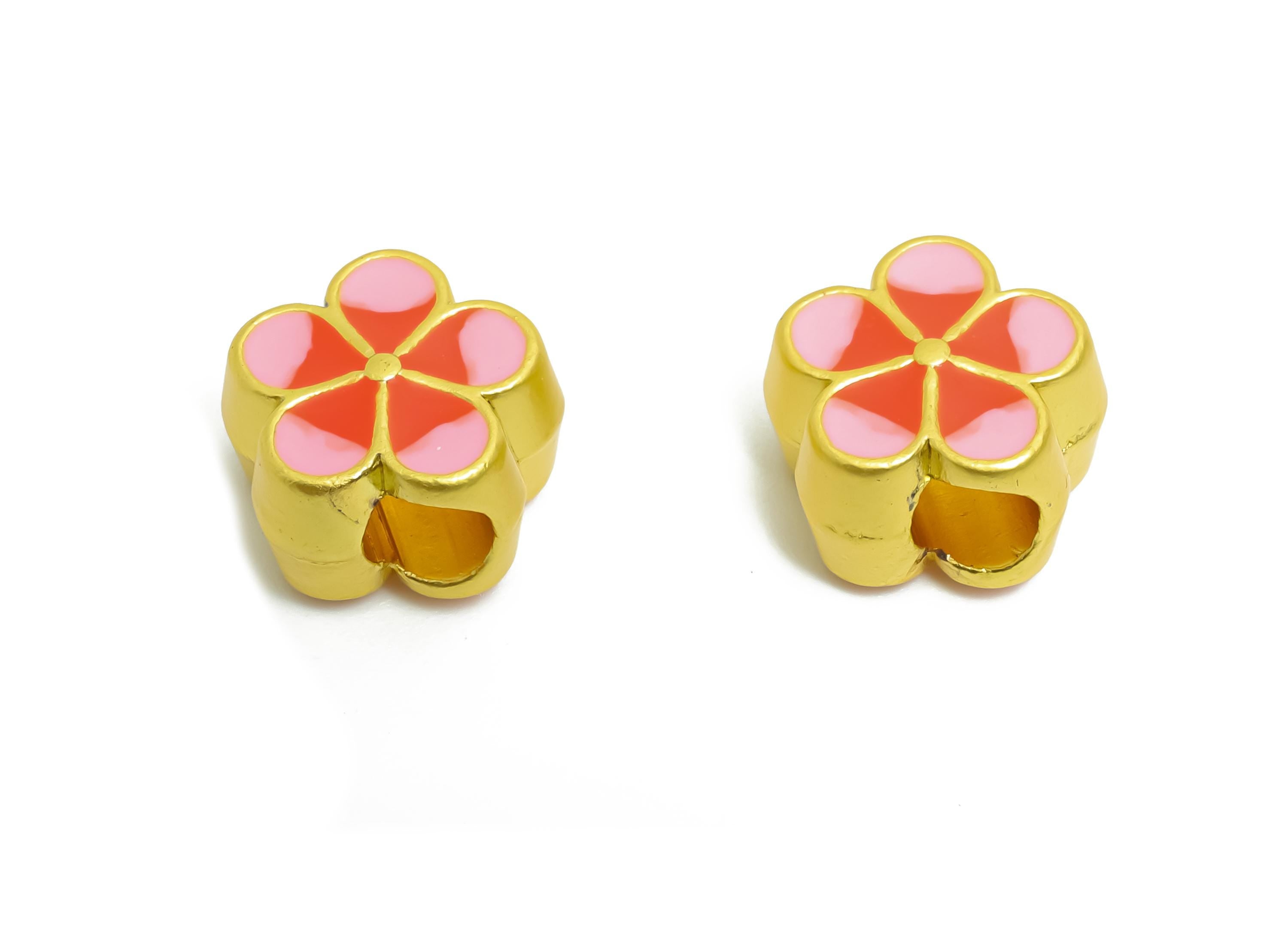 Alloy Floral Bead - Colorful Enamel for Bracelets - Daisy Flower Jewelry Bead - DIY Handcrafted Bead - 18K Matte Gold - 10.6x11x7mm - ZZ2141 - DOMEDBAZAAR