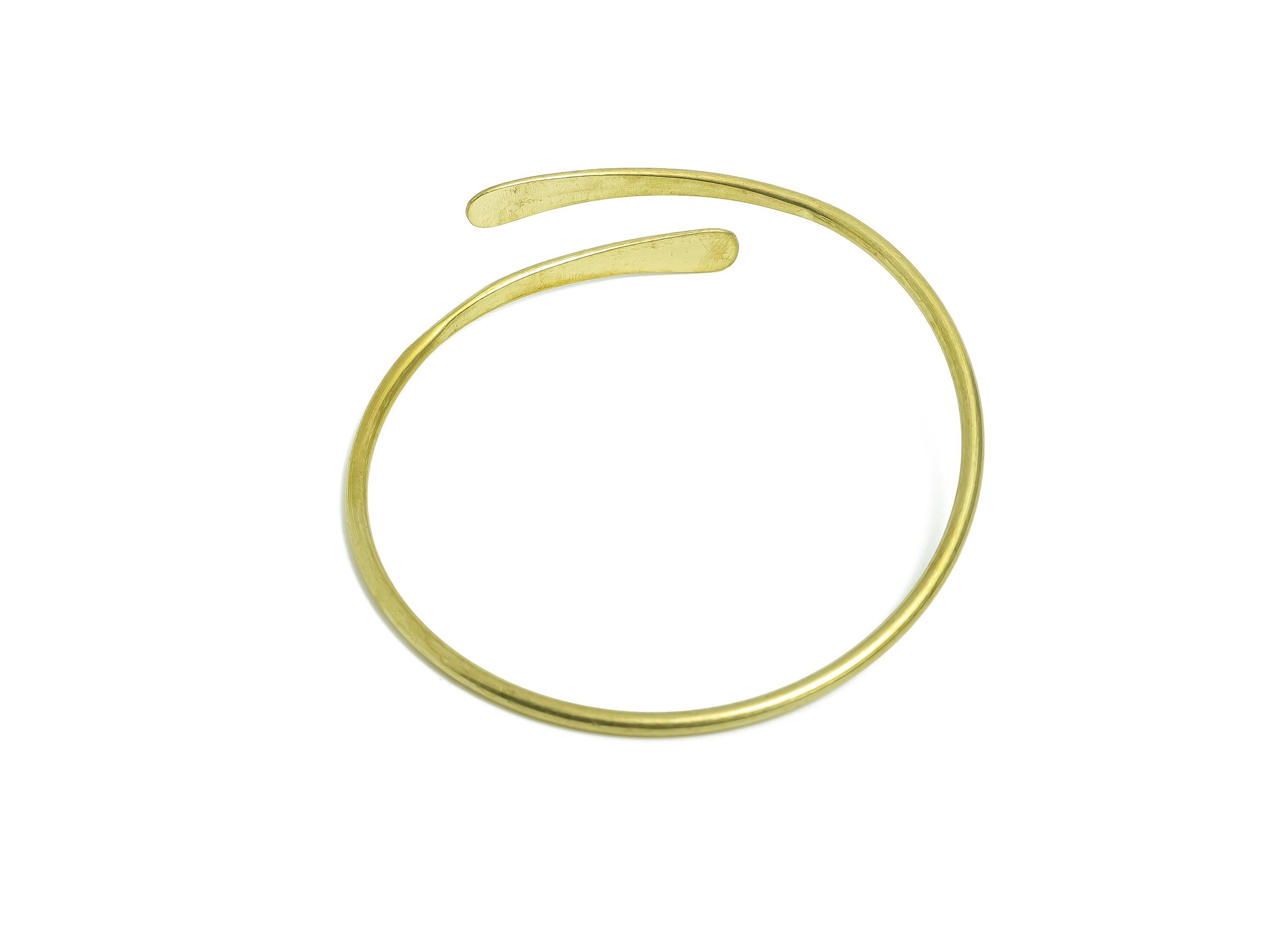 2.5mm Brass Hammered Bracelet - Raw Brass Adjustable Chic Bracelet - Dainty Open Wire Bangle - Handmade Jewelry - 67.62x69.4x2.5mm -PP11134 - DOMEDBAZAAR