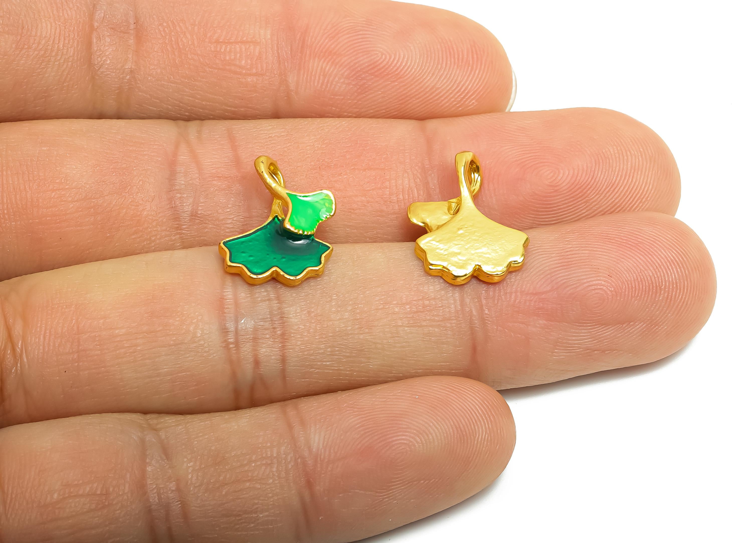 Alloy Ginkgo Leaf Charm - Green Enamel for Bracelets - Botanical Jewelry - DIY Handcrafted Charm - 18K Matte Gold - 16x13x3.4mm - ZZ2132 - DOMEDBAZAAR