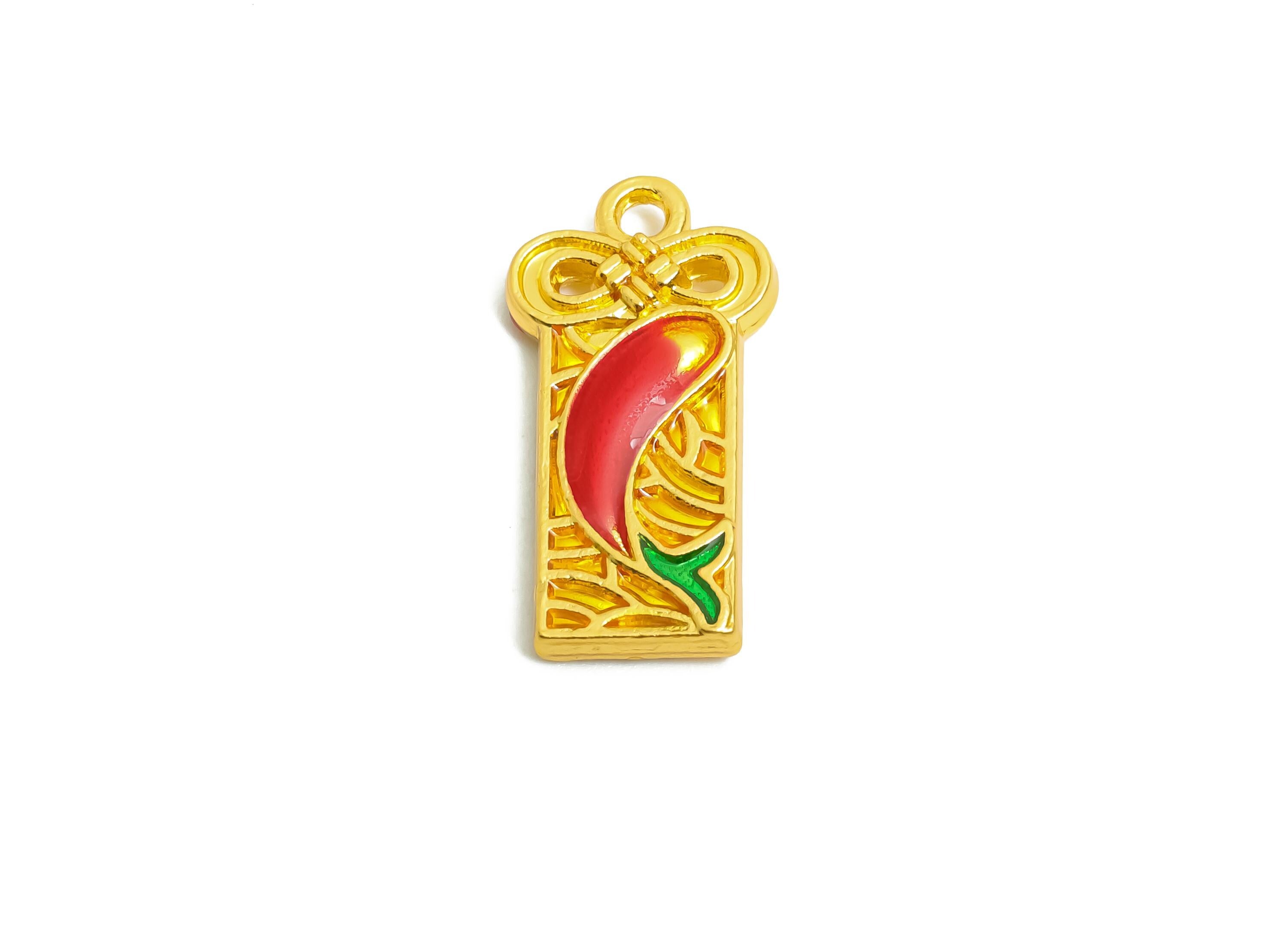 Alloy Koi Fish Charm - Colorful Enamel for Bracelets - Rectangle Eastern Charm - DIY Handcrafted Bead - 18K Matte Gold - 20x10x3mm -ZZ2133 - DOMEDBAZAAR