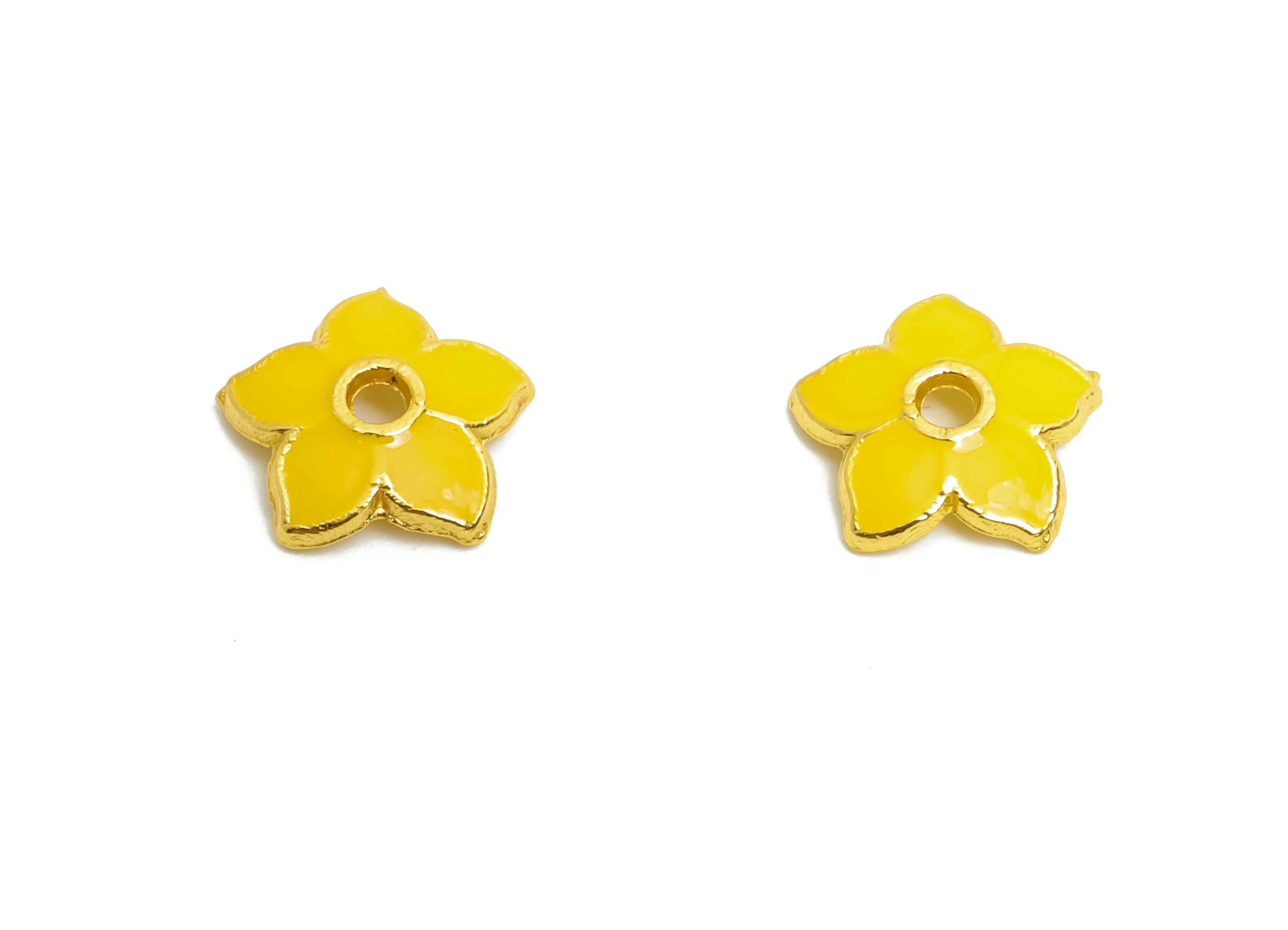 Alloy Orange Floral Bead - Colorful Enamel for Bracelets - Bead Cap Jewelry - DIY Handcrafted Bead Base - 18K Matte Gold - 8x8x1mm - ZZ2147 - DOMEDBAZAAR