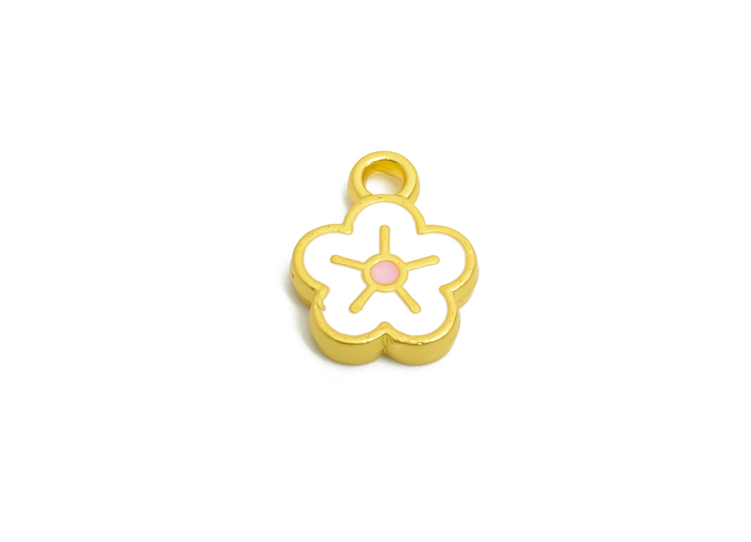 Alloy Tiny Floral Charm - Colorful Enamel for Bracelets - Handmade Flower Dainty Charm for jewelry - 18K Matte Gold - 10.4x8x1mm - ZZ2153 - DOMEDBAZAAR
