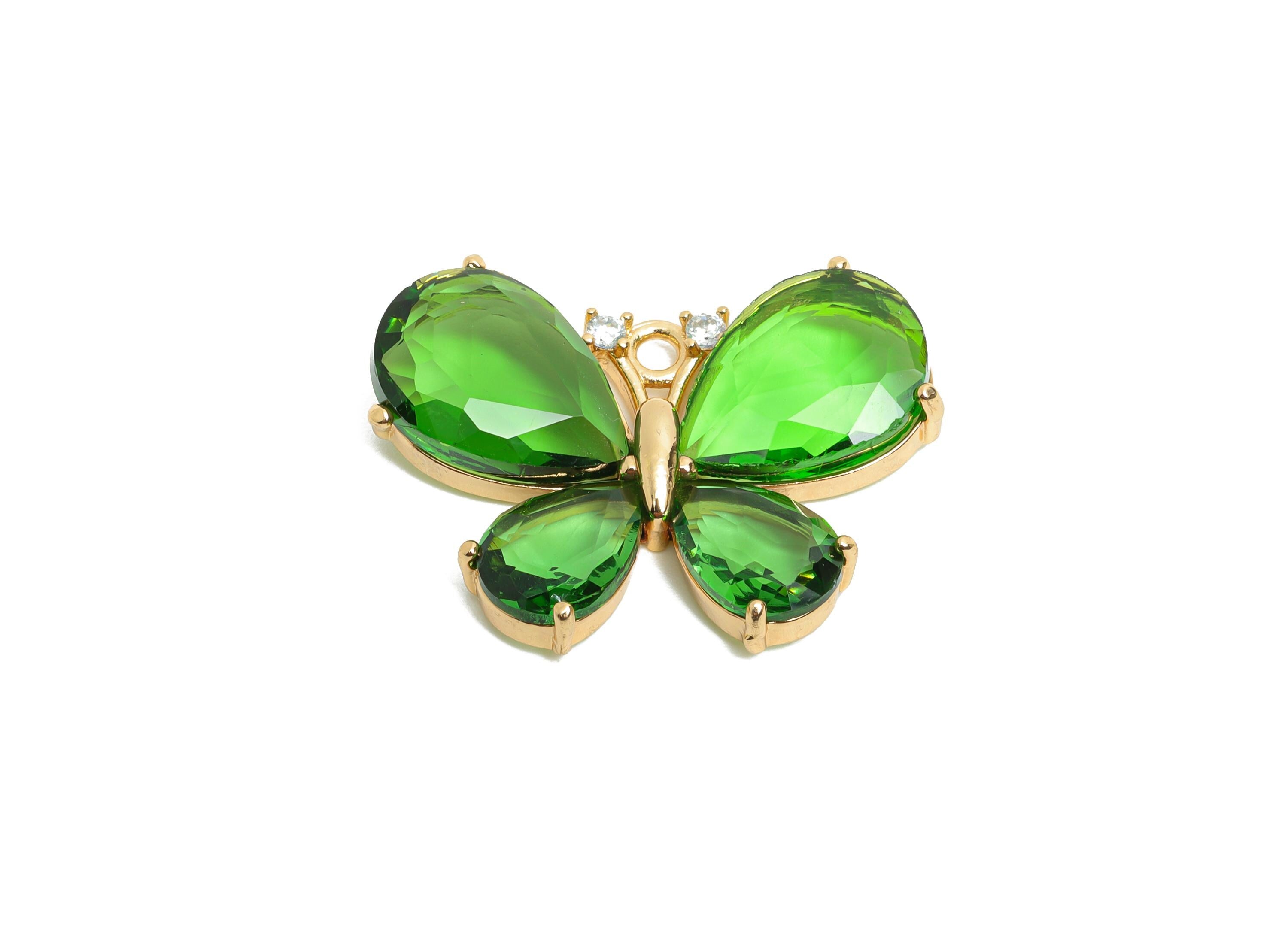 Brass Crystal Butterfly Pendant - Green Zircon Butterfly Necklace Pendant - Sparkling Jewelry DIY - KC Gold Plated - 28.77x19.73x5mm -GS1207 - DOMEDBAZAAR