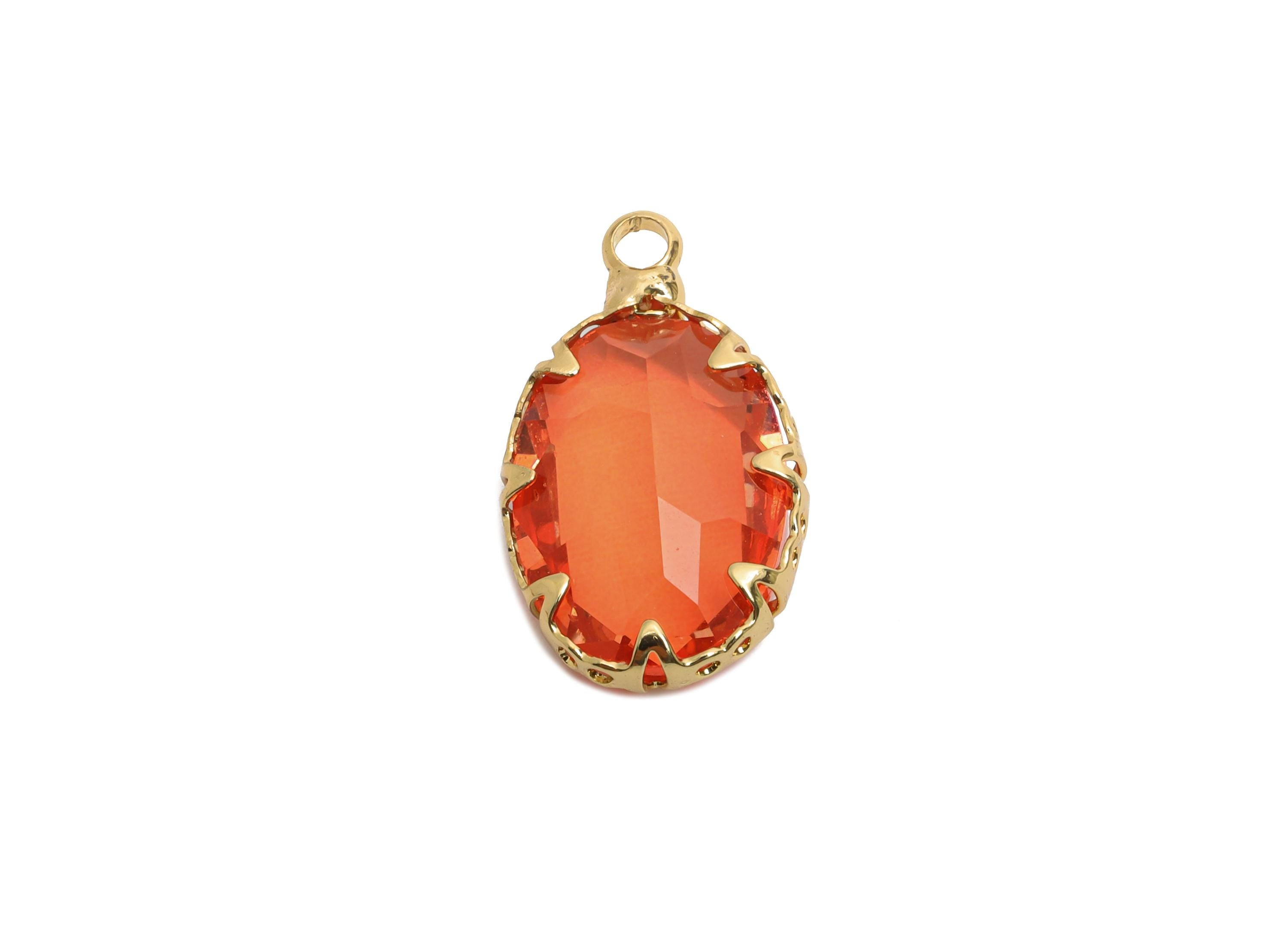 Brass Oval Crystal Charm - Red Gradient Pendant - Sparkling Faceted Crystal Charm - Luxury Jewelry - KC Gold Plated - 19x11x5.36mm - GS1211 - DOMEDBAZAAR