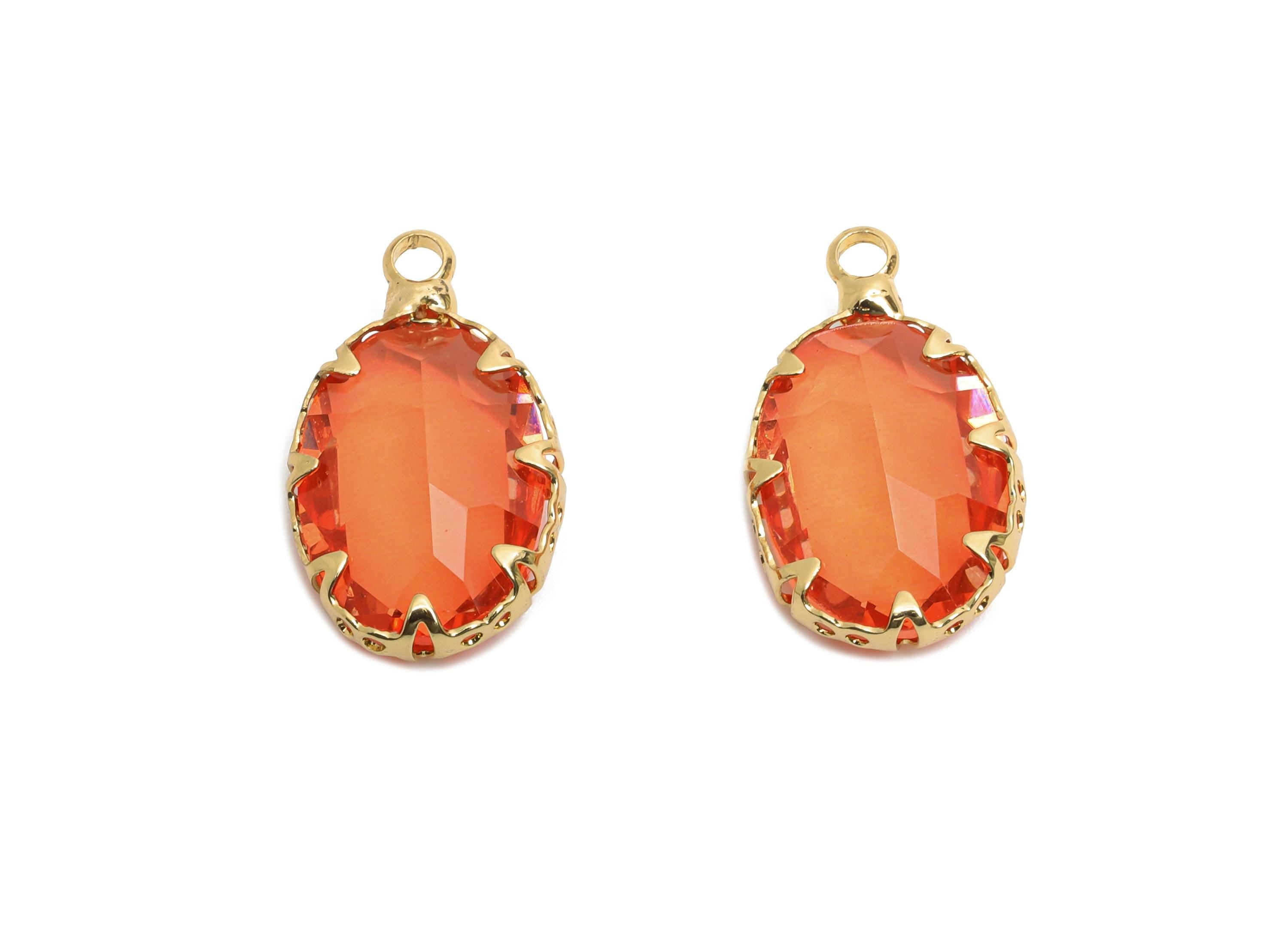 Brass Oval Crystal Charm - Red Gradient Pendant - Sparkling Faceted Crystal Charm - Luxury Jewelry - KC Gold Plated - 19x11x5.36mm - GS1211 - DOMEDBAZAAR