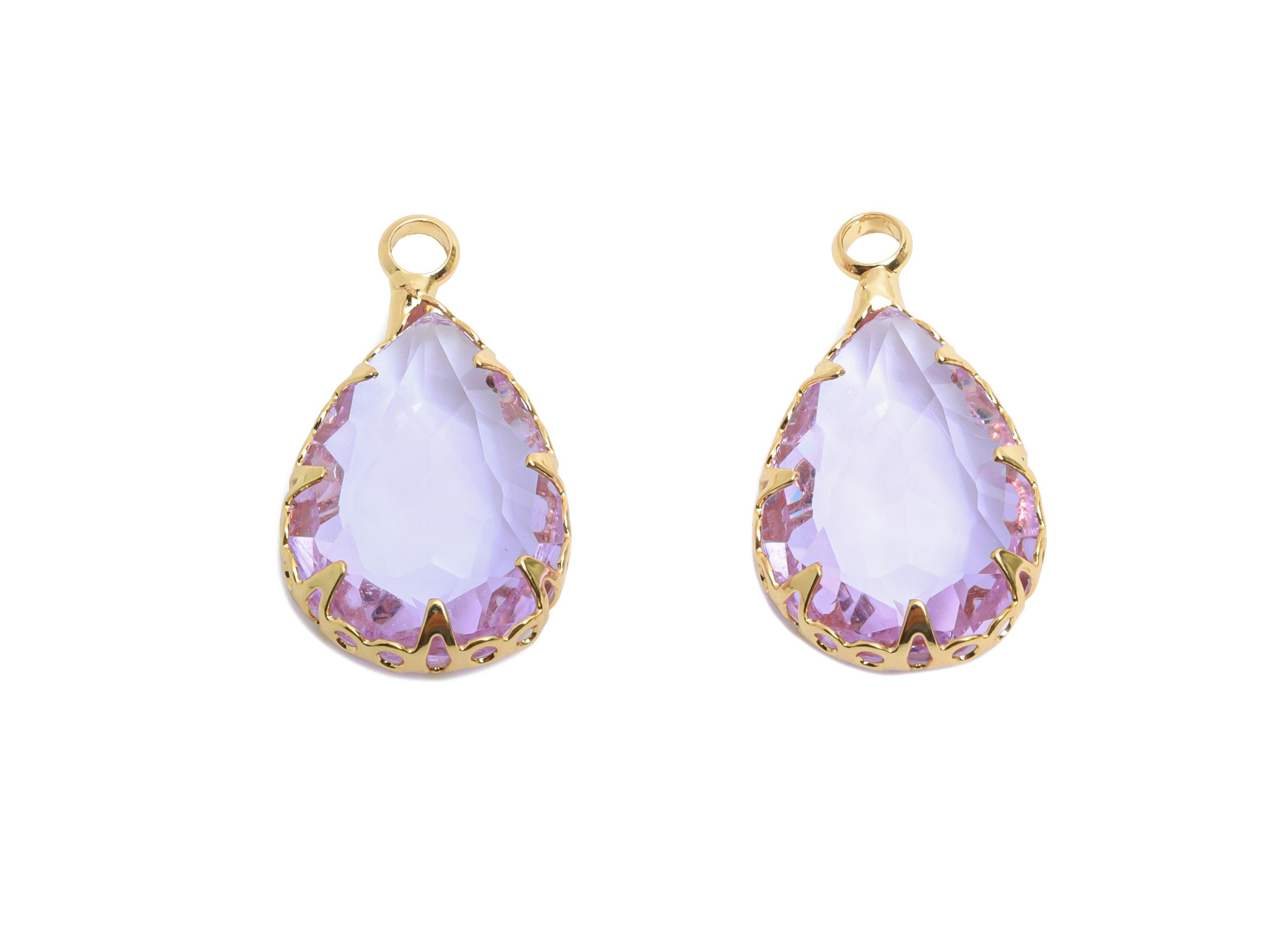Teardrop Crystal Charms - Brass Purple Faceted Glass Pendant - Radiant Drop Jewelry - KC Gold Tone Plated Brass- 18.45x10.58x4.76mm - GS1263 - DOMEDBAZAAR