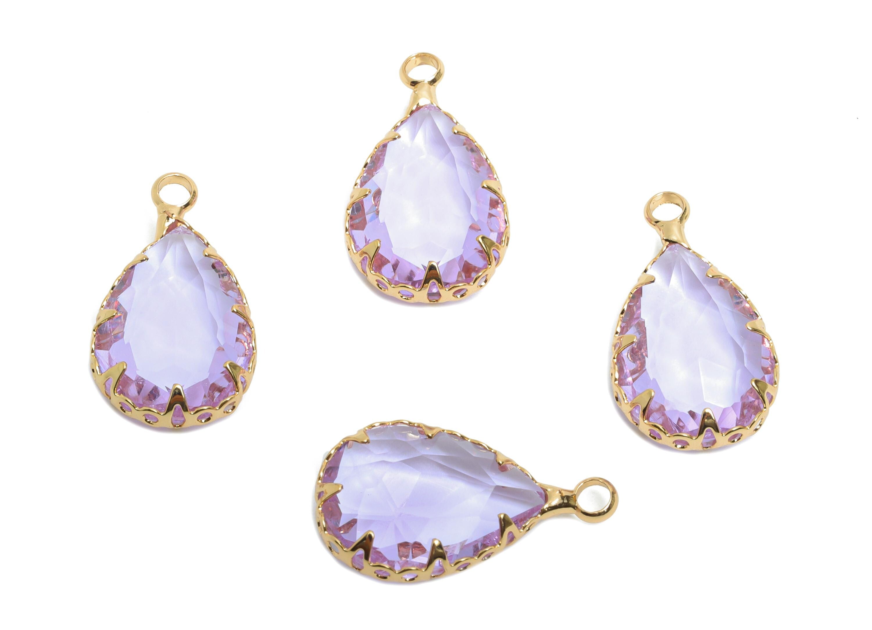 Teardrop Crystal Charms - Brass Purple Faceted Glass Pendant - Radiant Drop Jewelry - KC Gold Tone Plated Brass- 18.45x10.58x4.76mm - GS1263 - DOMEDBAZAAR