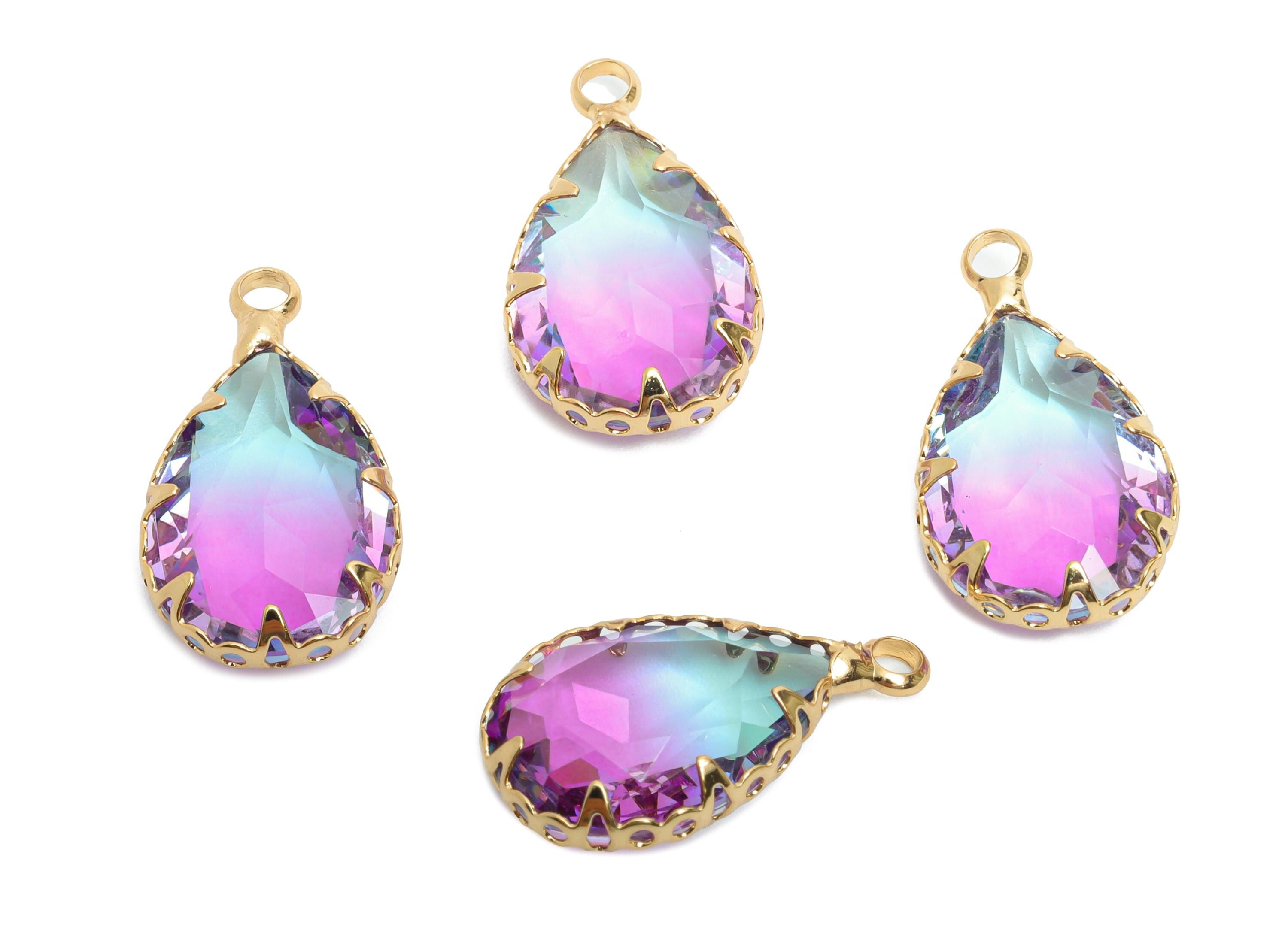 Teardrop Crystal Pendant - Brass Rainbow Crystal Charm - Teardrop Cut Glass Pendant - Radiant Jewelry - KC Gold Plated - 16x10x5mm-GS1275 - DOMEDBAZAAR