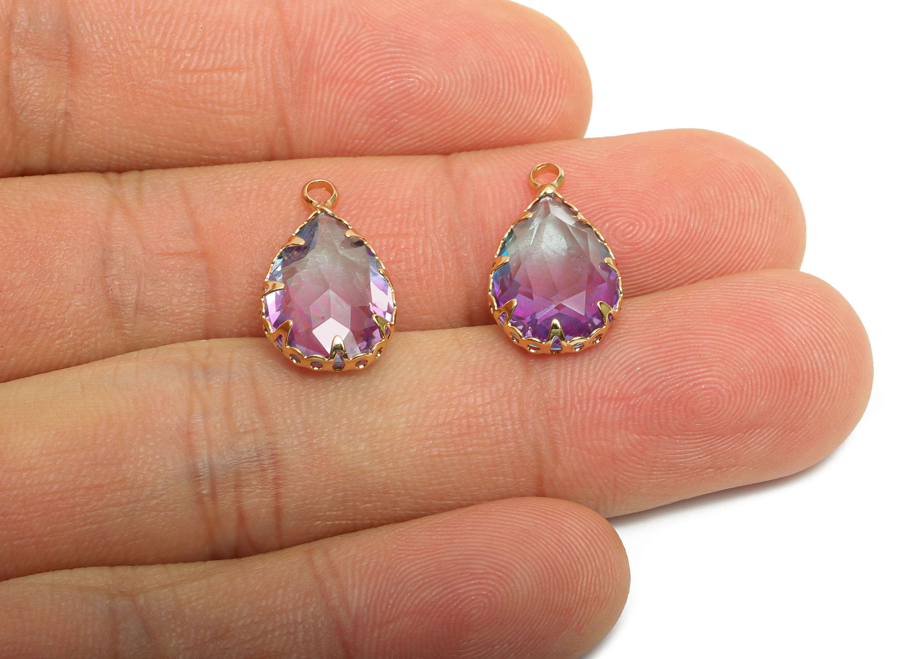 Teardrop Crystal Pendant - Brass Rainbow Crystal Charm - Teardrop Cut Glass Pendant - Radiant Jewelry - KC Gold Plated - 16x10x5mm-GS1275 - DOMEDBAZAAR