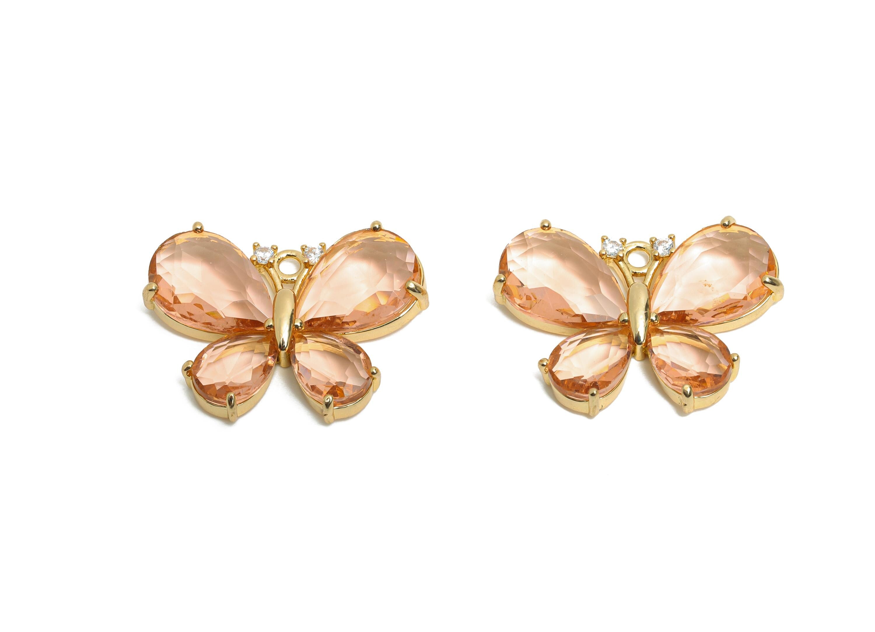 Brass Crystal Butterfly Pendant - Zircon Butterfly Necklace Pendant - Sparkling Jewelry DIY - KC Gold Tone Plated - 28.77x19.73x5mm - GS1206 - DOMEDBAZAAR