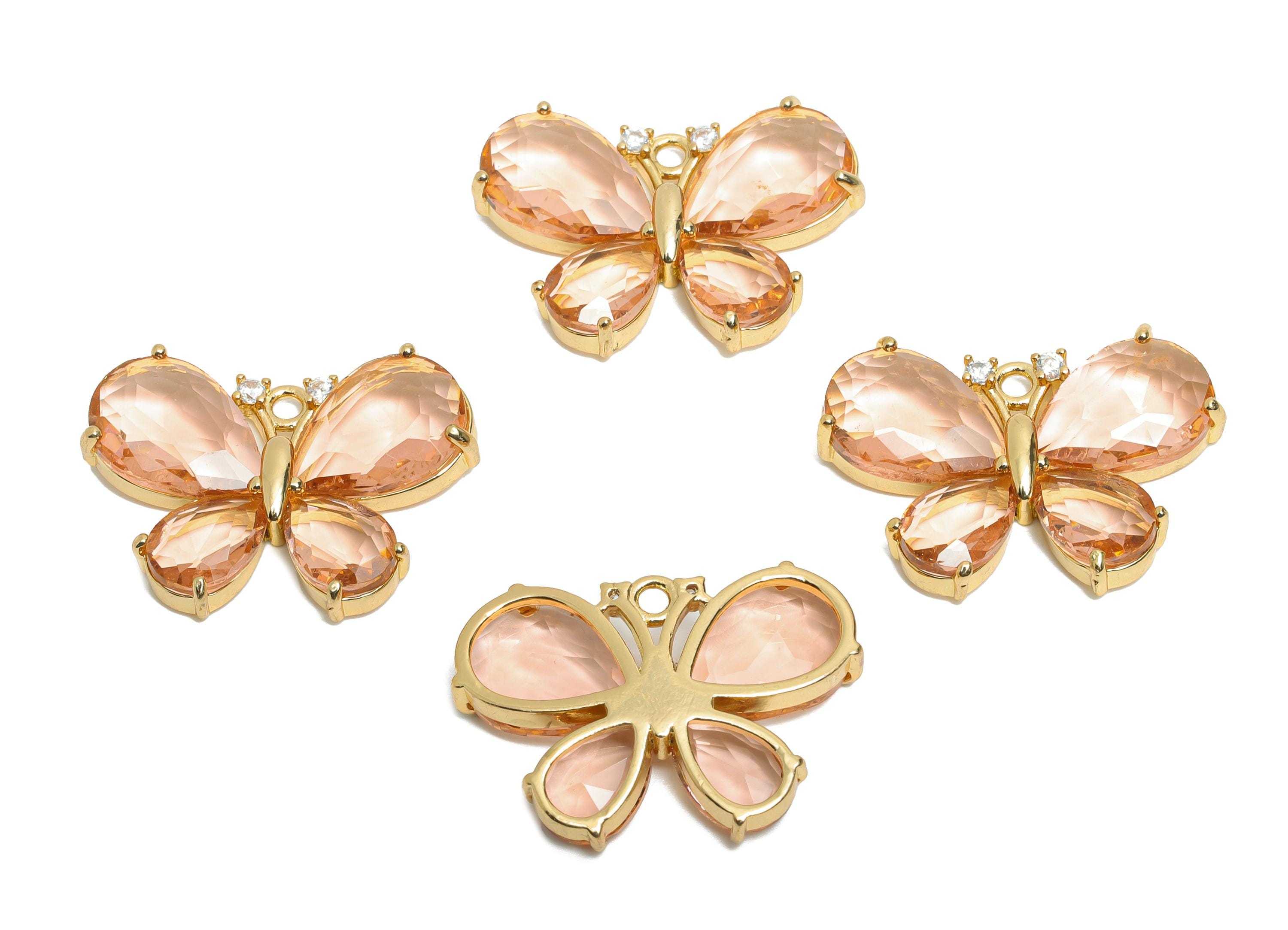 Brass Crystal Butterfly Pendant - Zircon Butterfly Necklace Pendant - Sparkling Jewelry DIY - KC Gold Tone Plated - 28.77x19.73x5mm - GS1206 - DOMEDBAZAAR