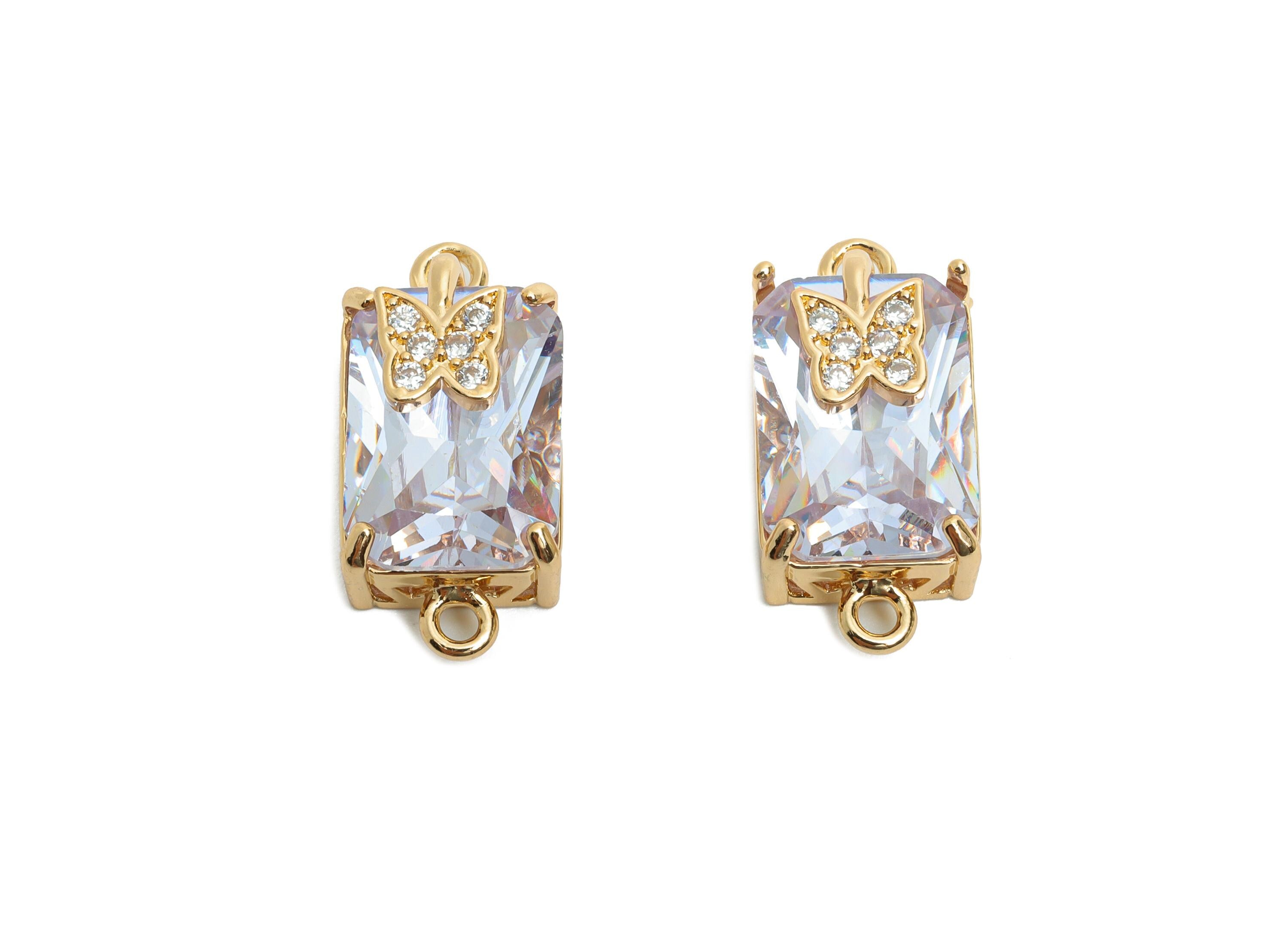 Brass Crystal Butterfly Pendant - Sparkling Gem Connector - Faceted Gem with Butterfly Detail - KC Gold Tone Plated - 20x10x8mm - GS1264 - DOMEDBAZAAR
