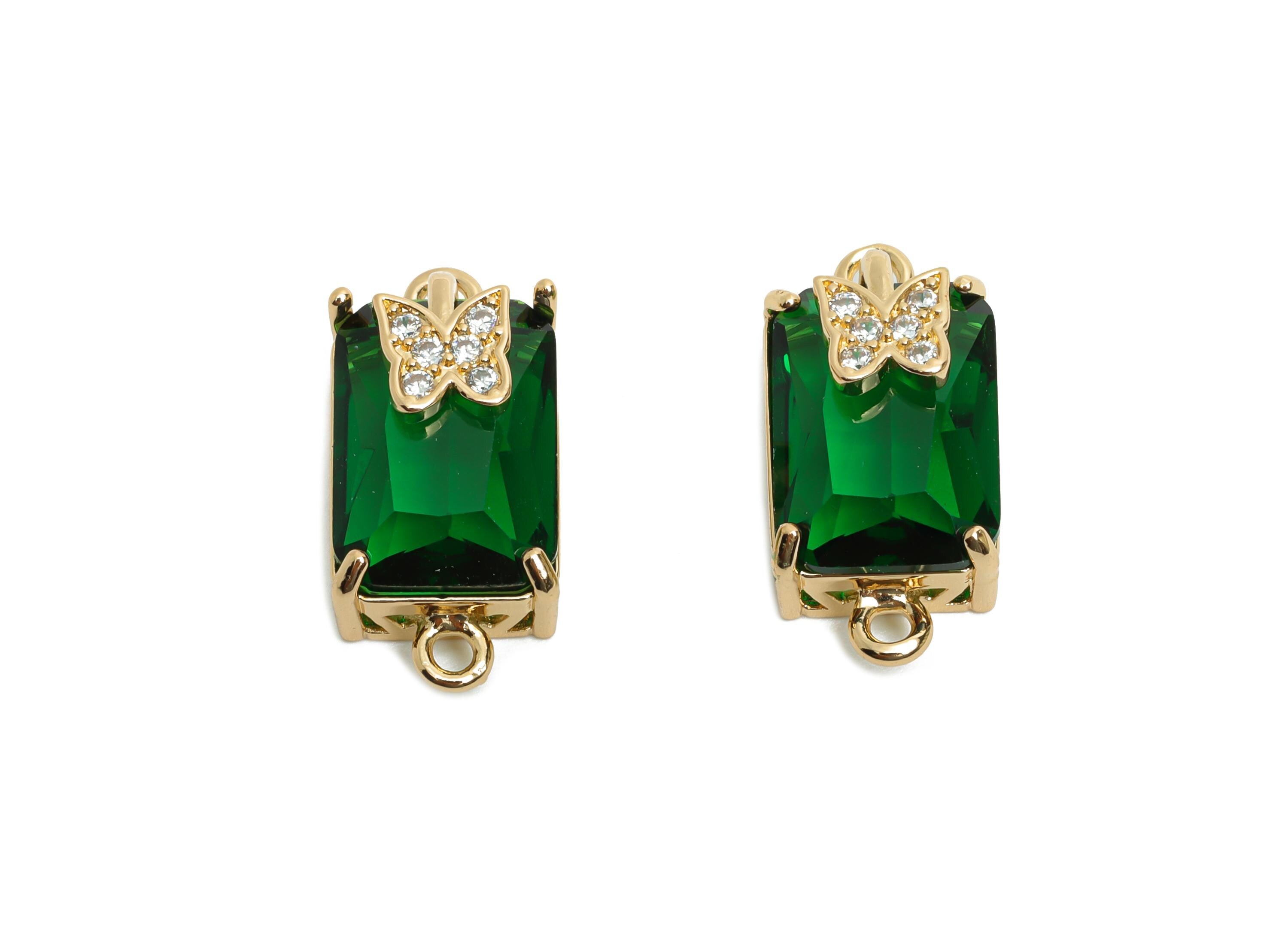 Brass Crystal Butterfly Pendant - Sparkling Green Connector - Faceted Gem with Butterfly Detail - KC Gold Tone Plated - 20x10x8mm - GS1269 - DOMEDBAZAAR