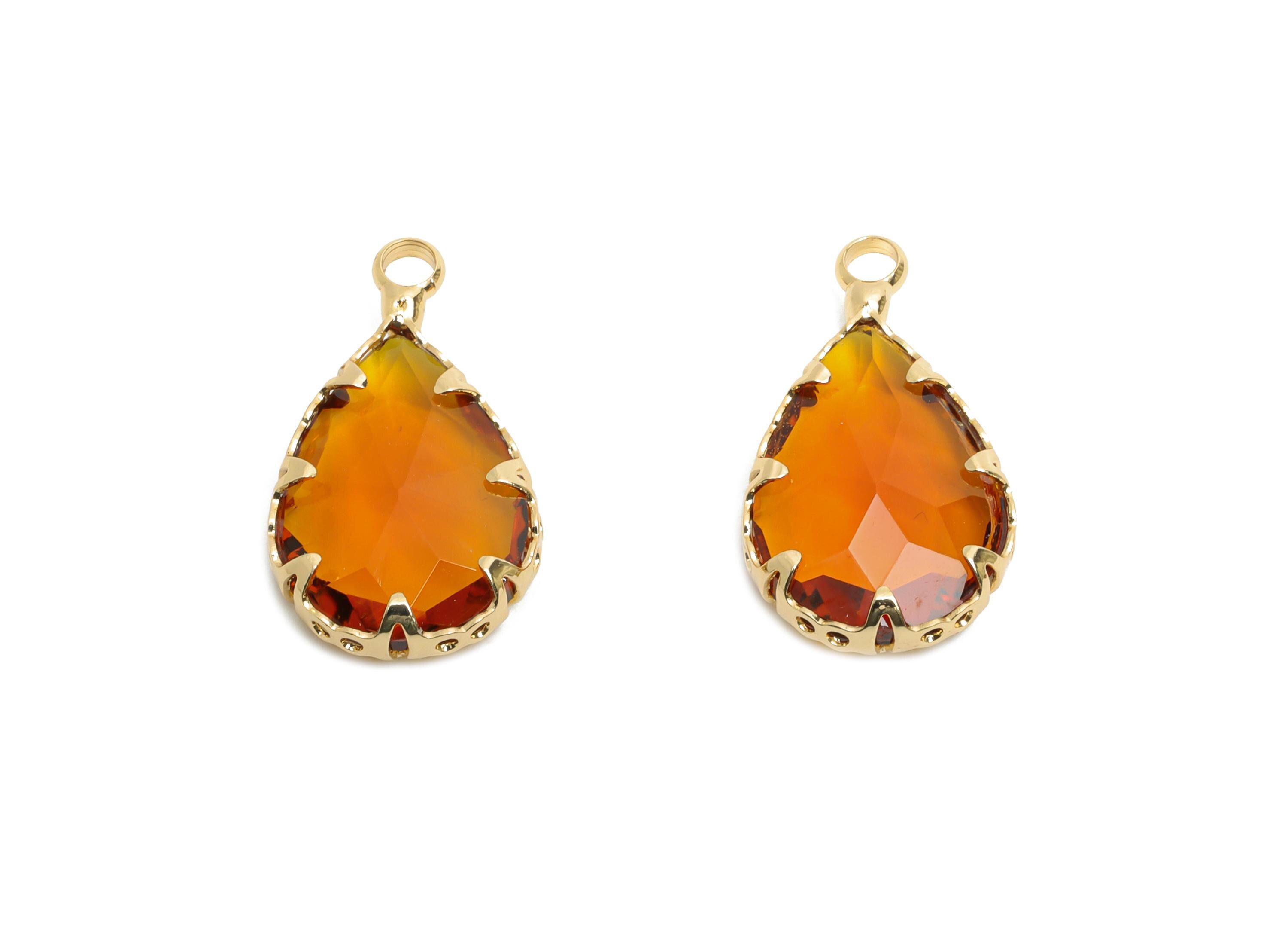 Teardrop Crystal Charms - Brass Brown Faceted Glass Pendant - Romantic Teardrop Jewelry - KC Gold Tone Plated - 18.5x10.6x4.57mm - GS1219 - DOMEDBAZAAR