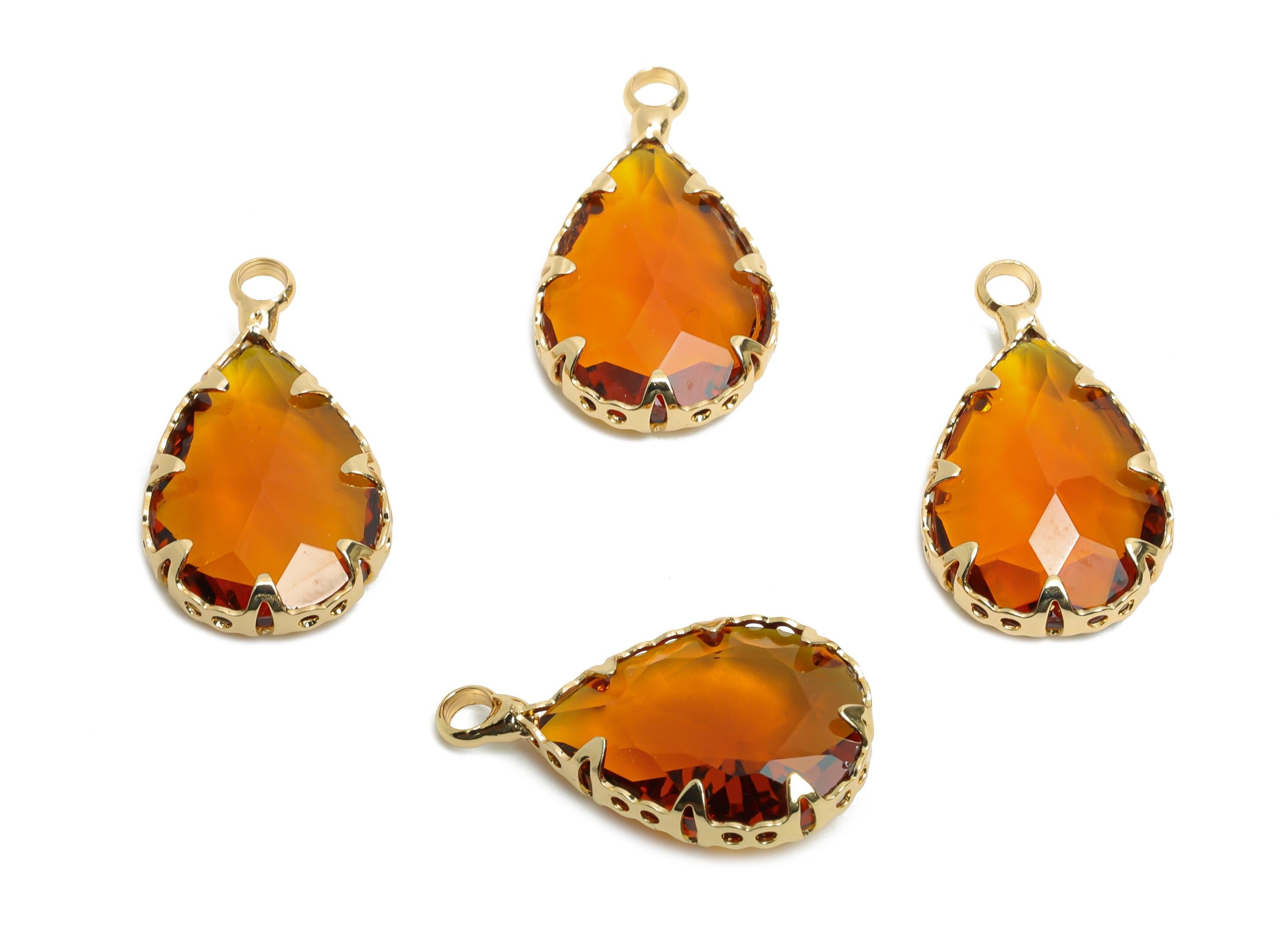 Teardrop Crystal Charms - Brass Brown Faceted Glass Pendant - Romantic Teardrop Jewelry - KC Gold Tone Plated - 18.5x10.6x4.57mm - GS1219 - DOMEDBAZAAR
